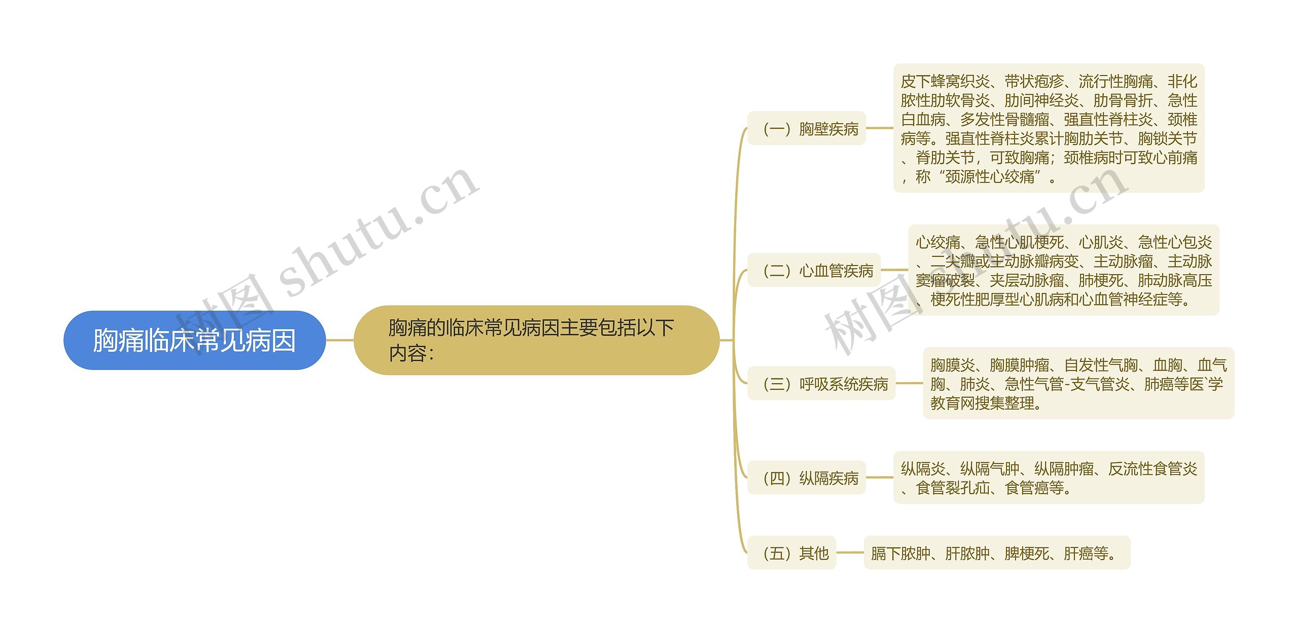 胸痛临床常见病因思维导图