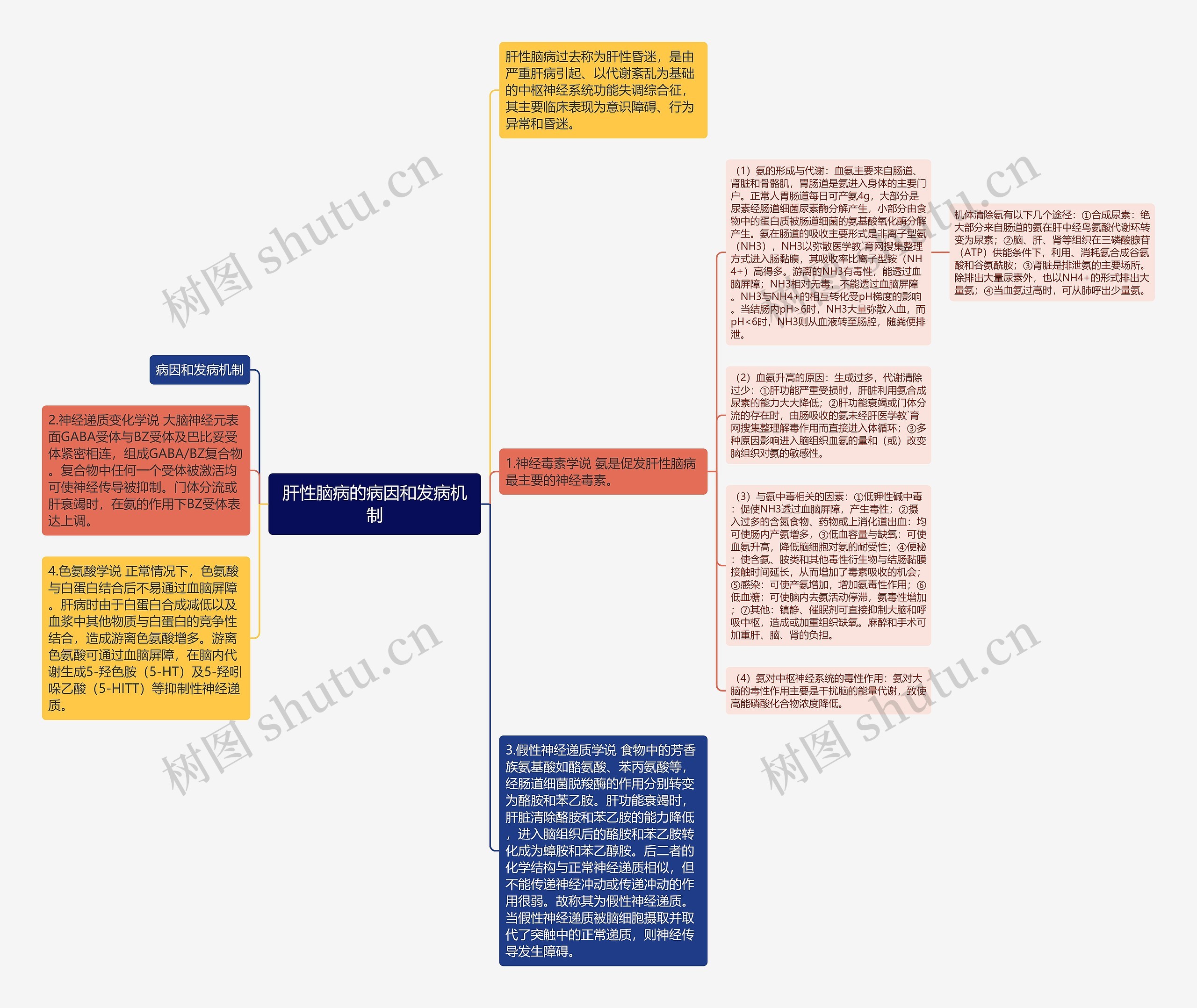 肝性脑病的病因和发病机制思维导图