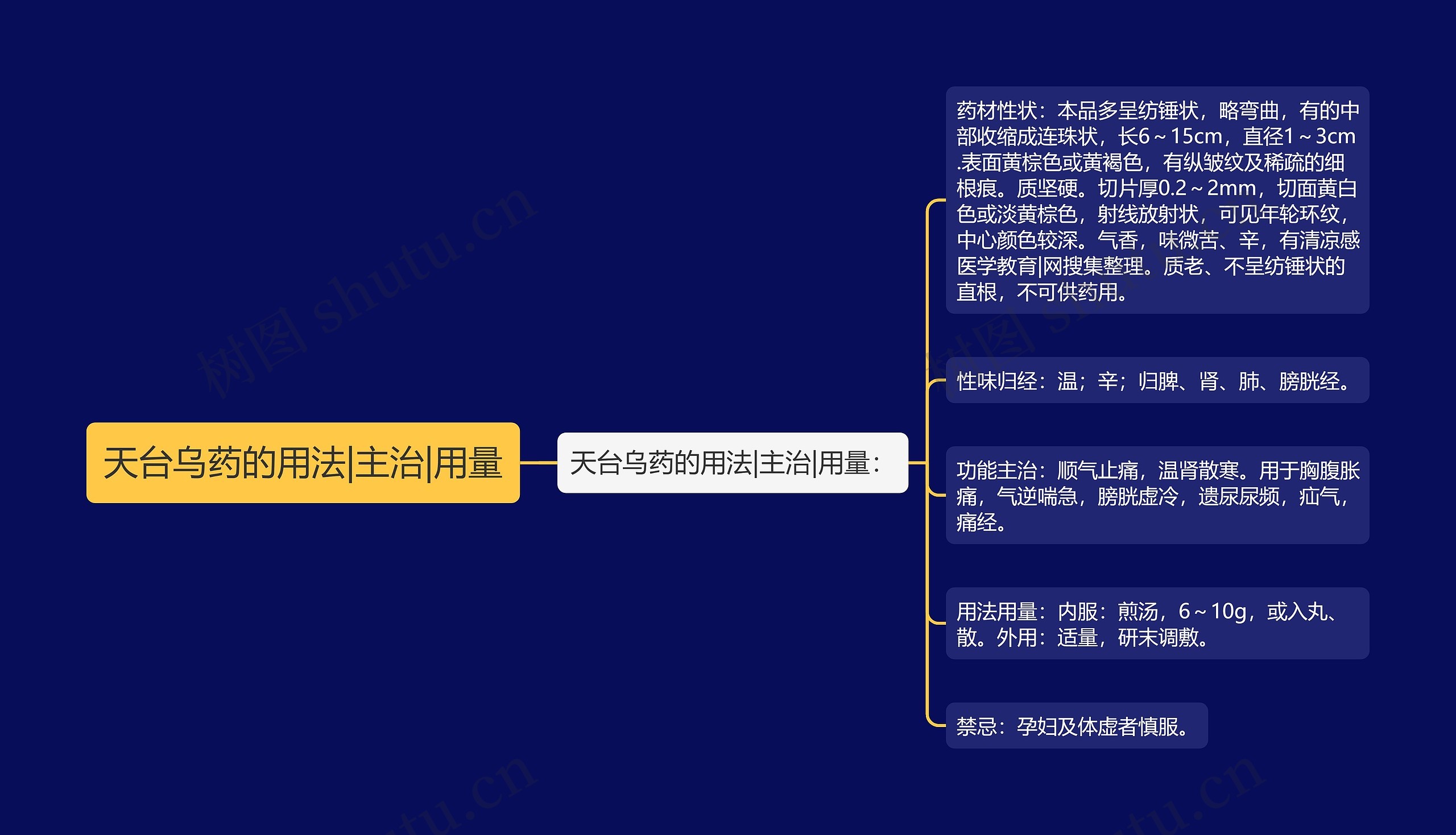 天台乌药的用法|主治|用量思维导图