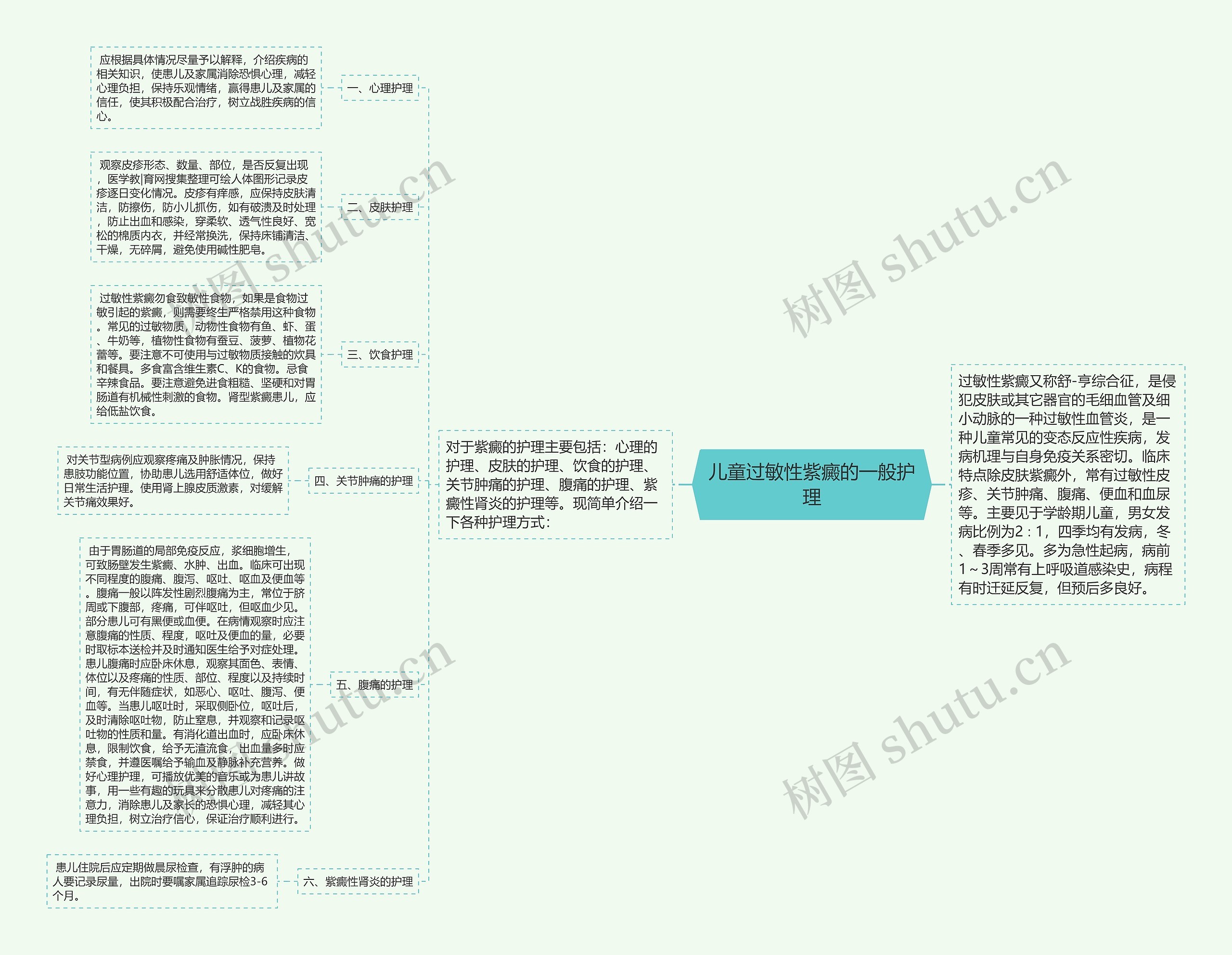 儿童过敏性紫癜的一般护理思维导图