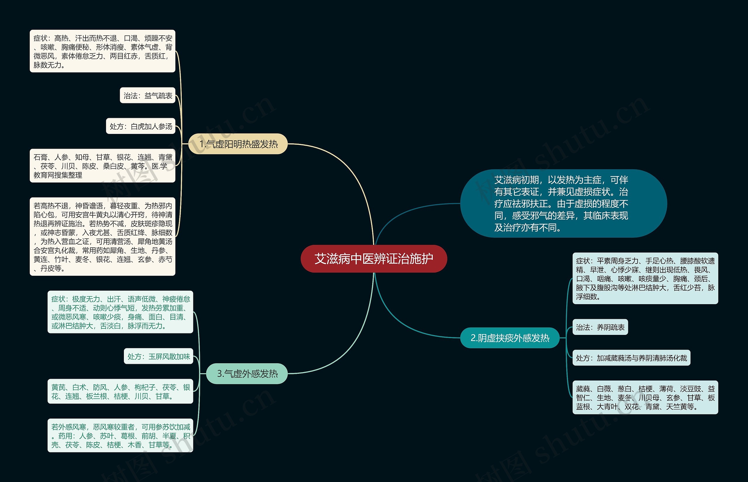 艾滋病中医辨证治施护思维导图