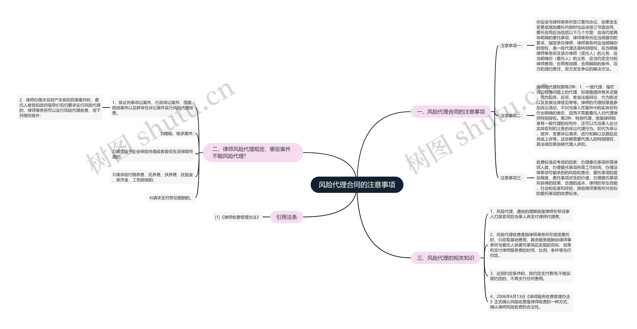 风险代理合同的注意事项思维导图