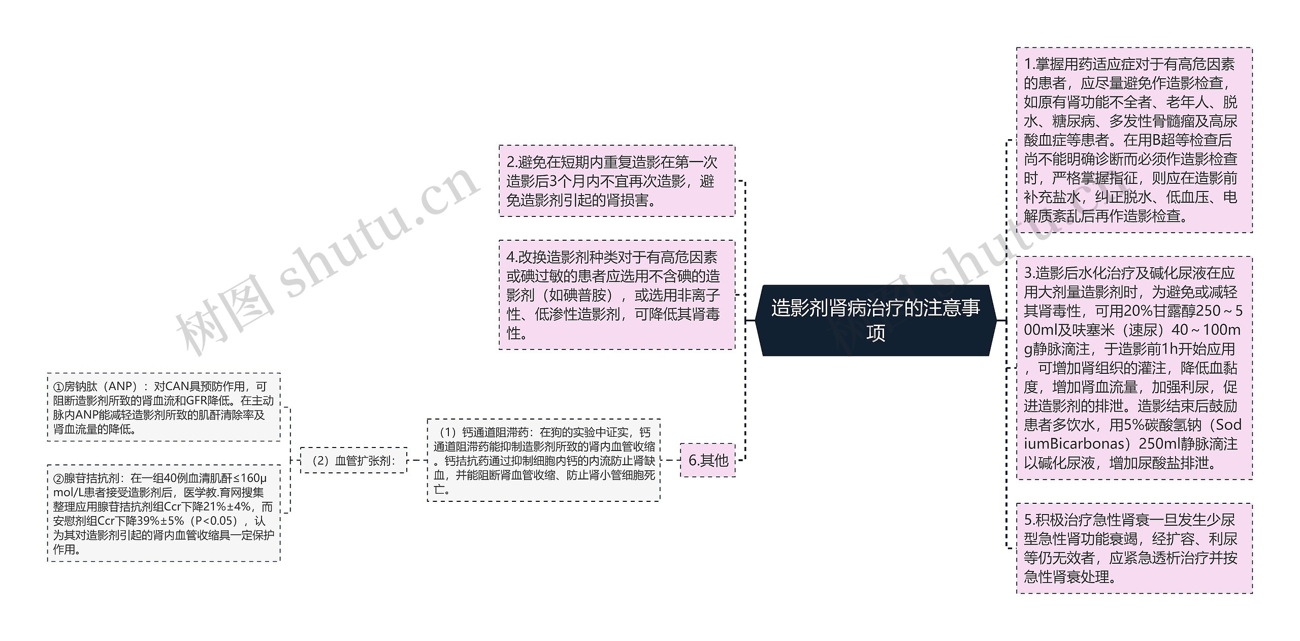 造影剂肾病治疗的注意事项思维导图