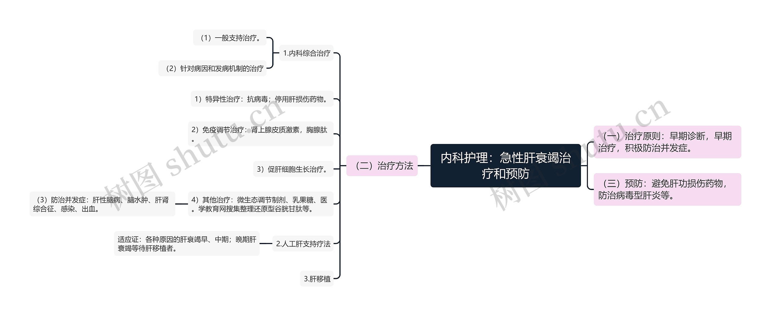 内科护理：急性肝衰竭治疗和预防思维导图