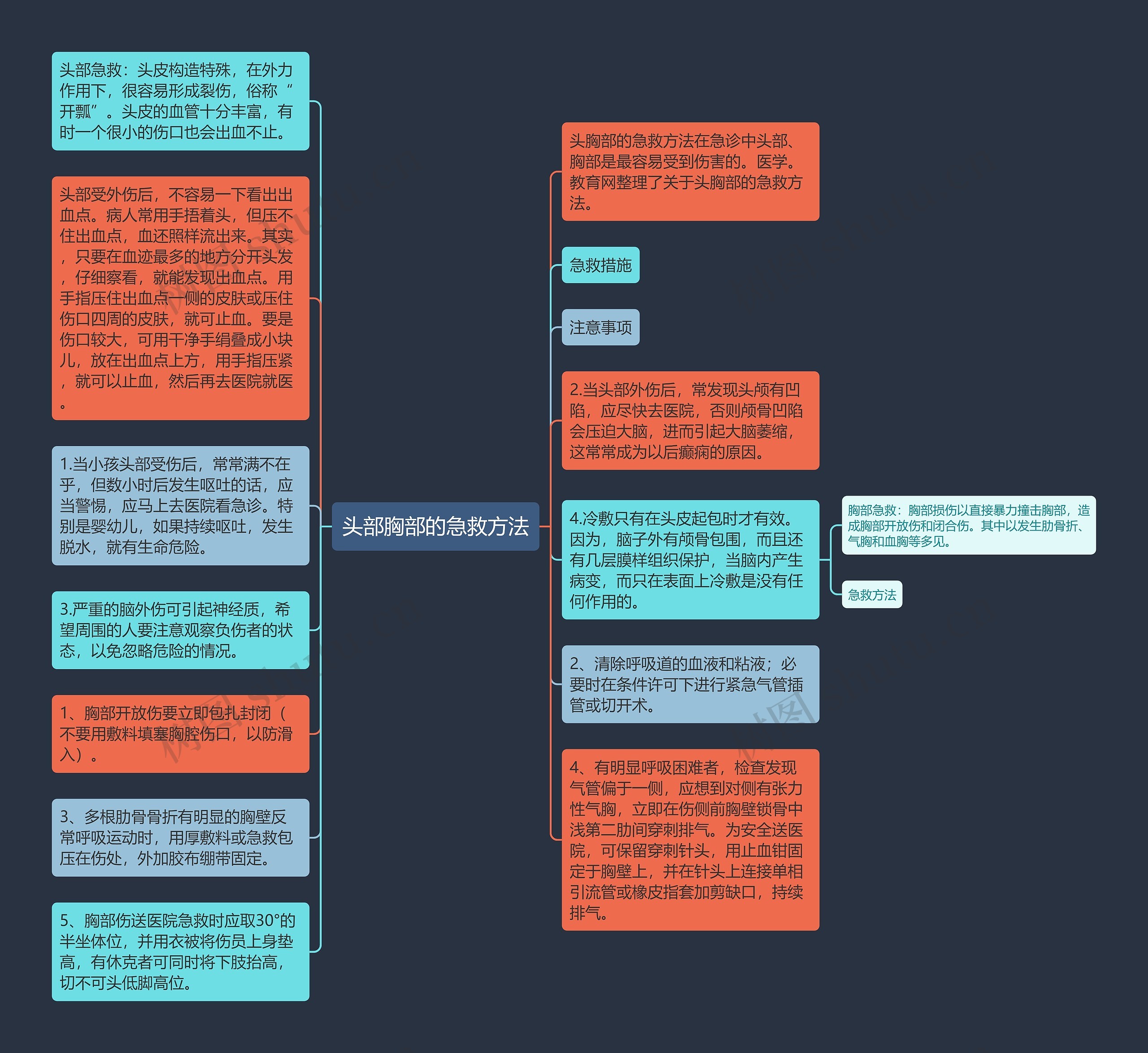 头部胸部的急救方法思维导图