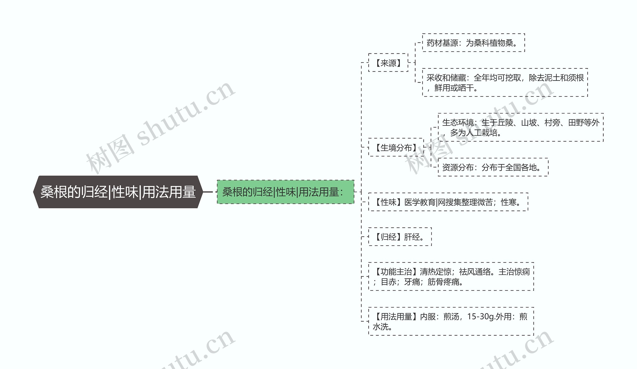 桑根的归经|性味|用法用量思维导图