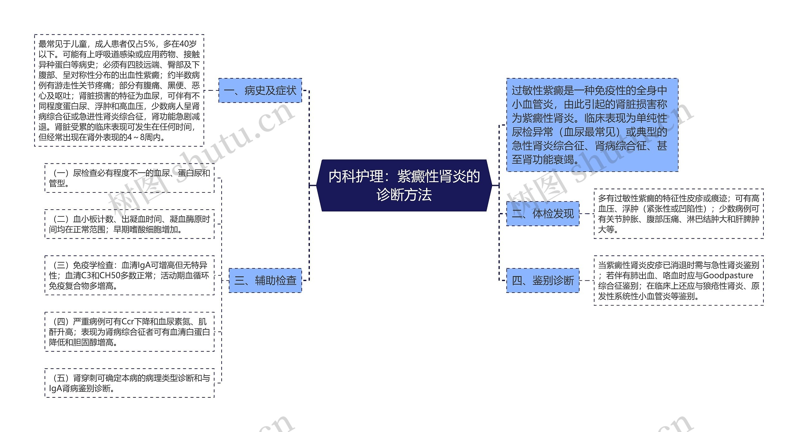 内科护理：紫癜性肾炎的诊断方法思维导图