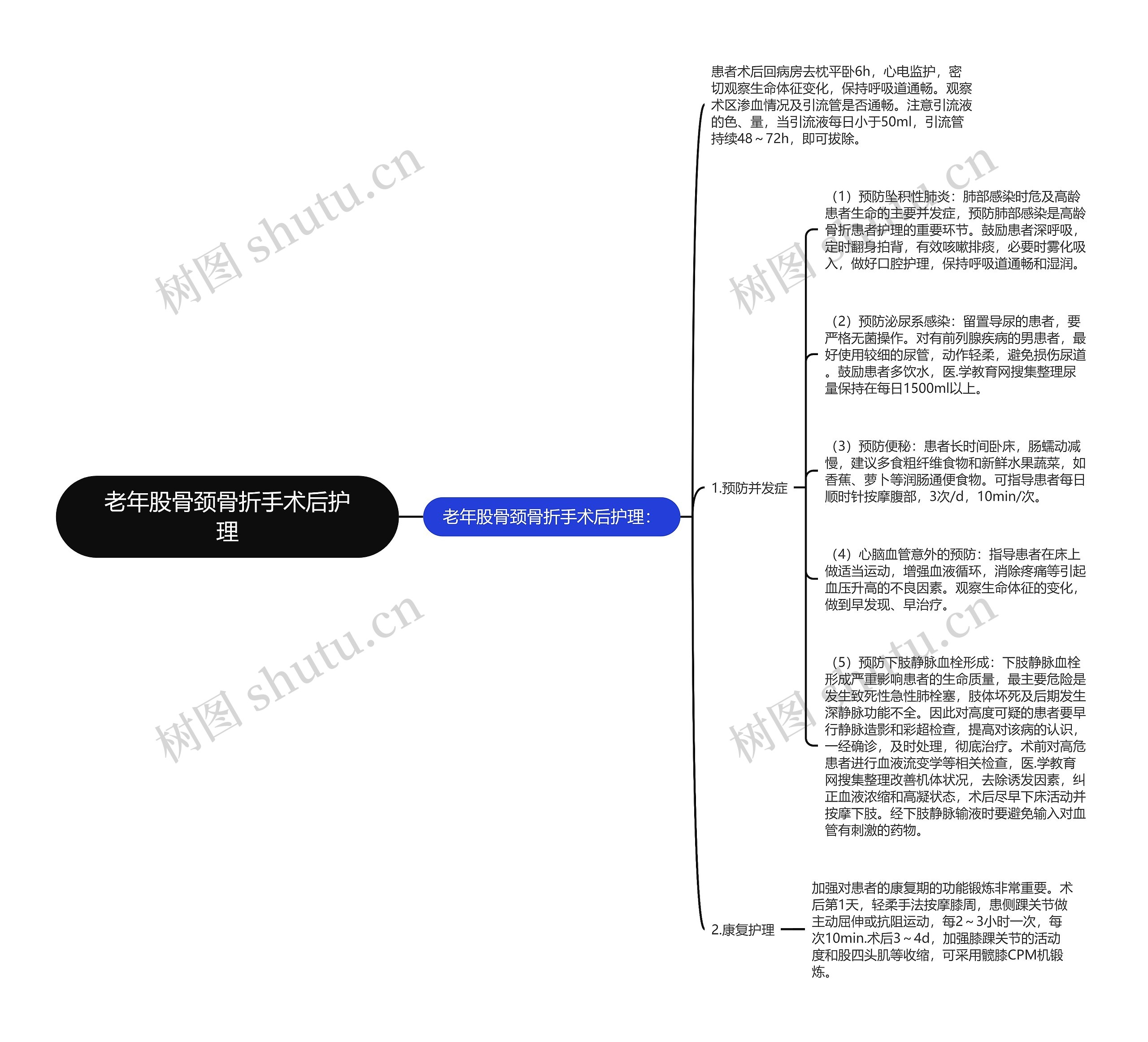 老年股骨颈骨折手术后护理思维导图