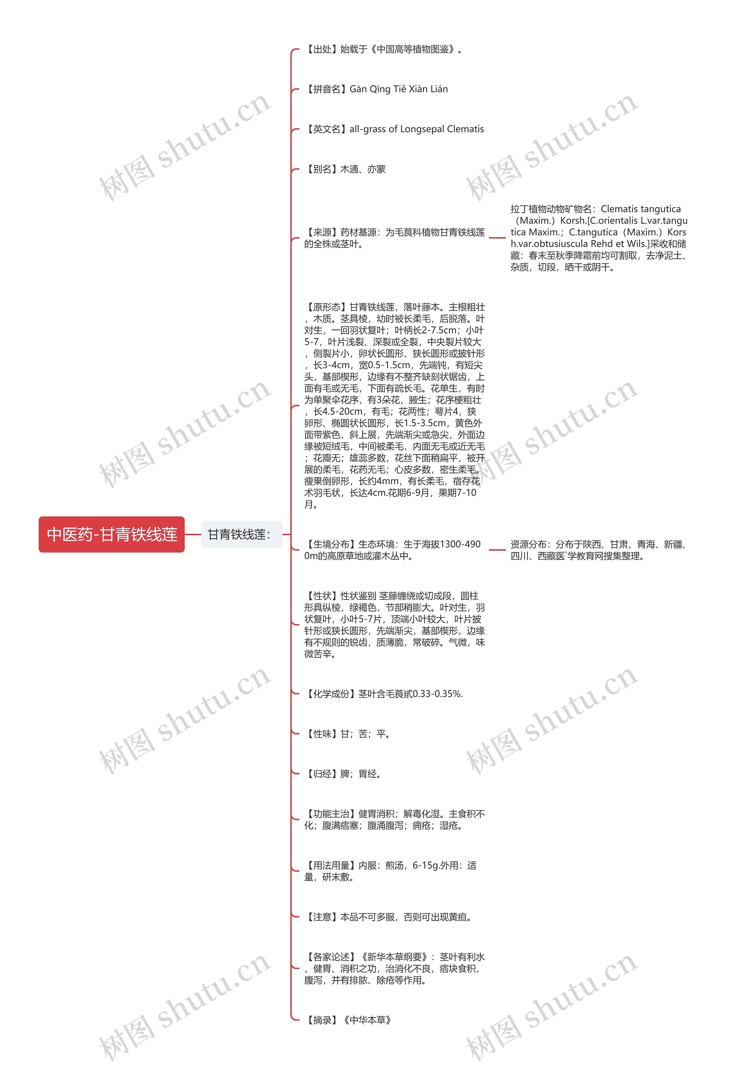 中医药-甘青铁线莲思维导图