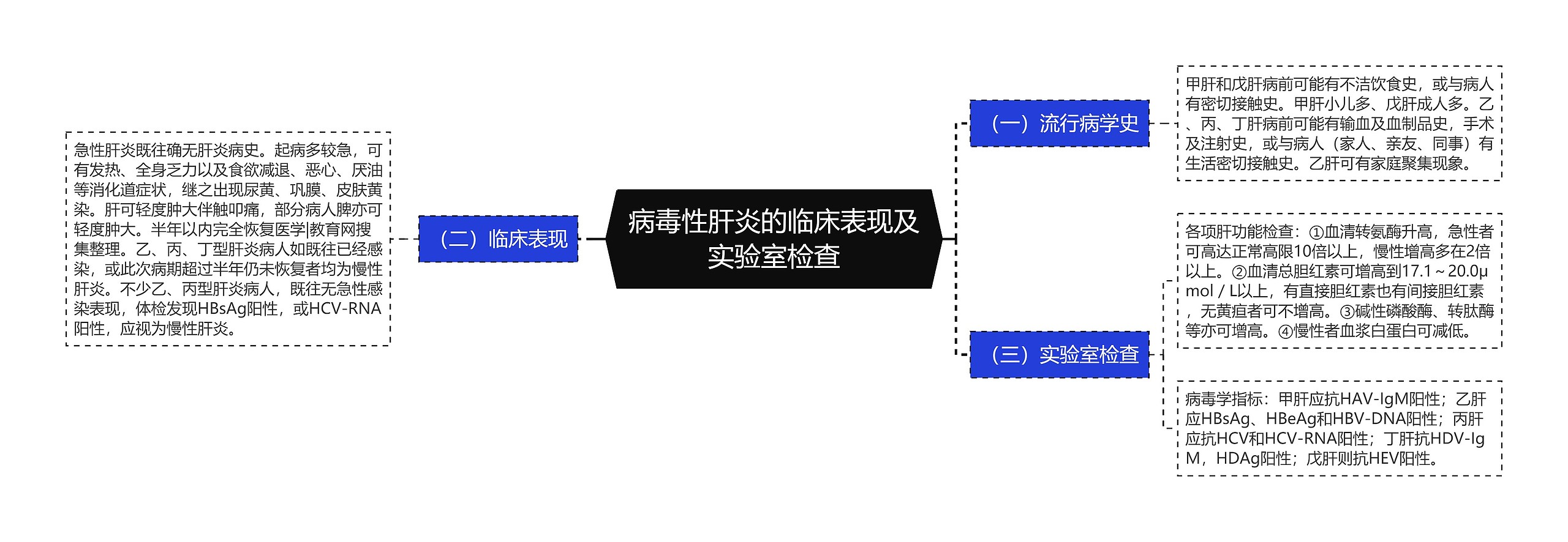 病毒性肝炎的临床表现及实验室检查思维导图