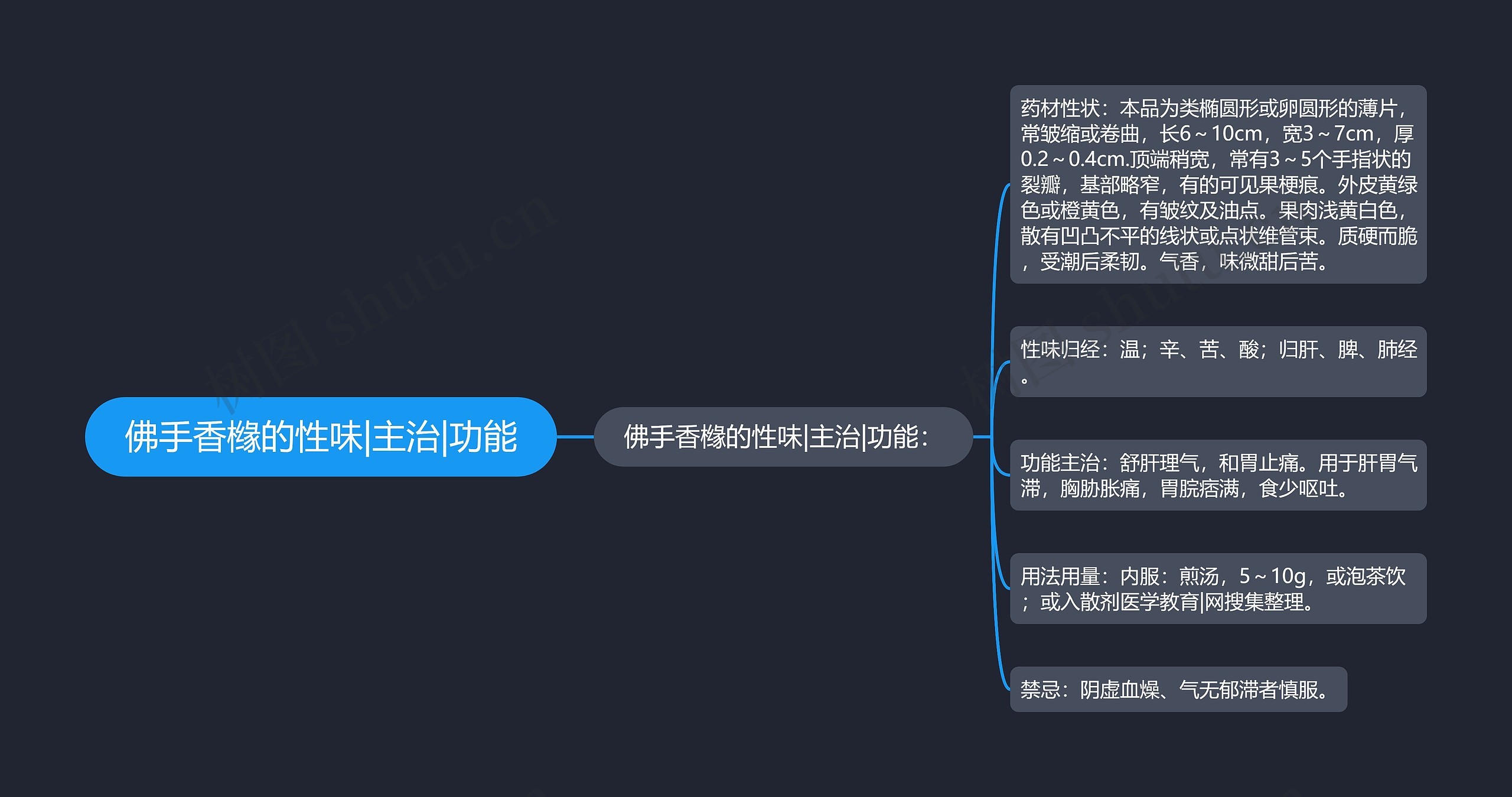 佛手香橼的性味|主治|功能思维导图