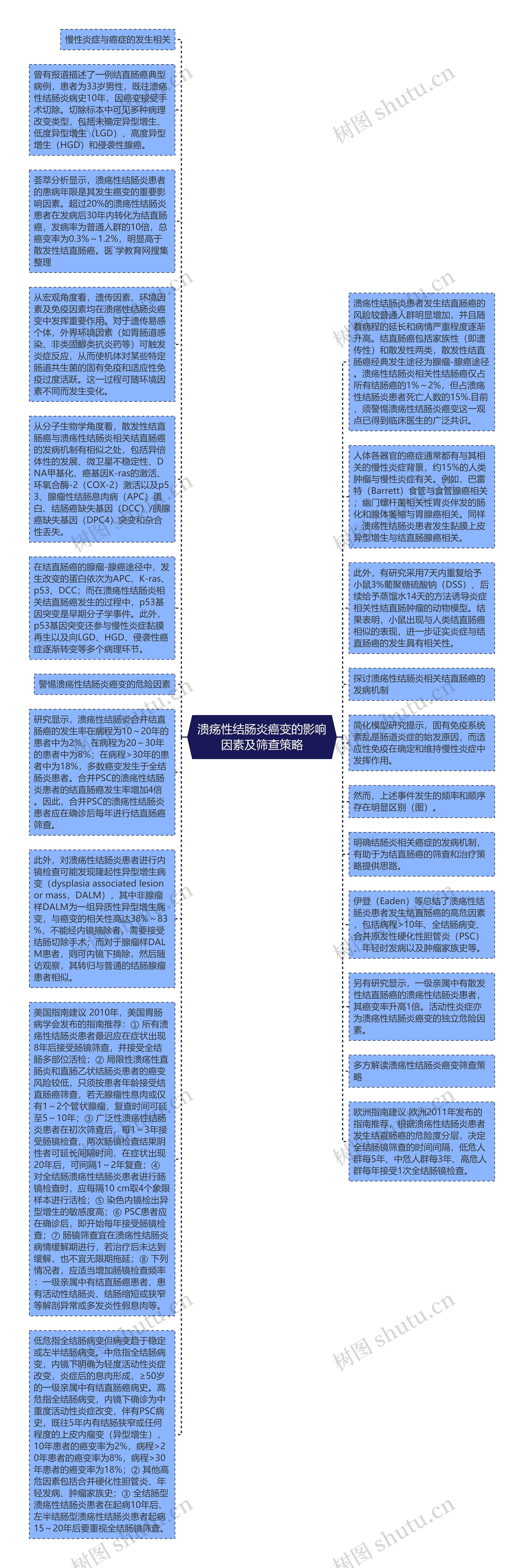 溃疡性结肠炎癌变的影响因素及筛查策略思维导图