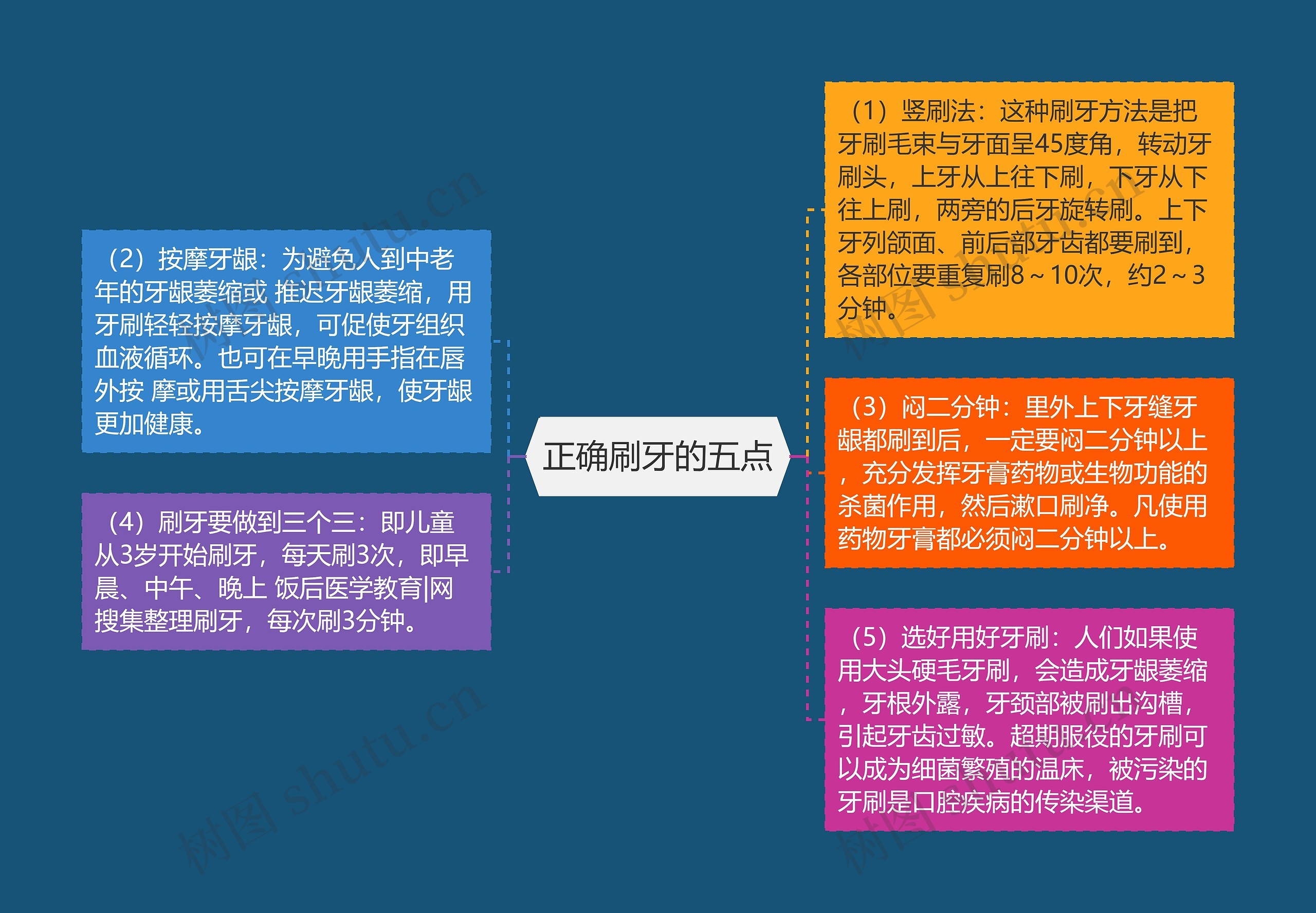 正确刷牙的五点思维导图