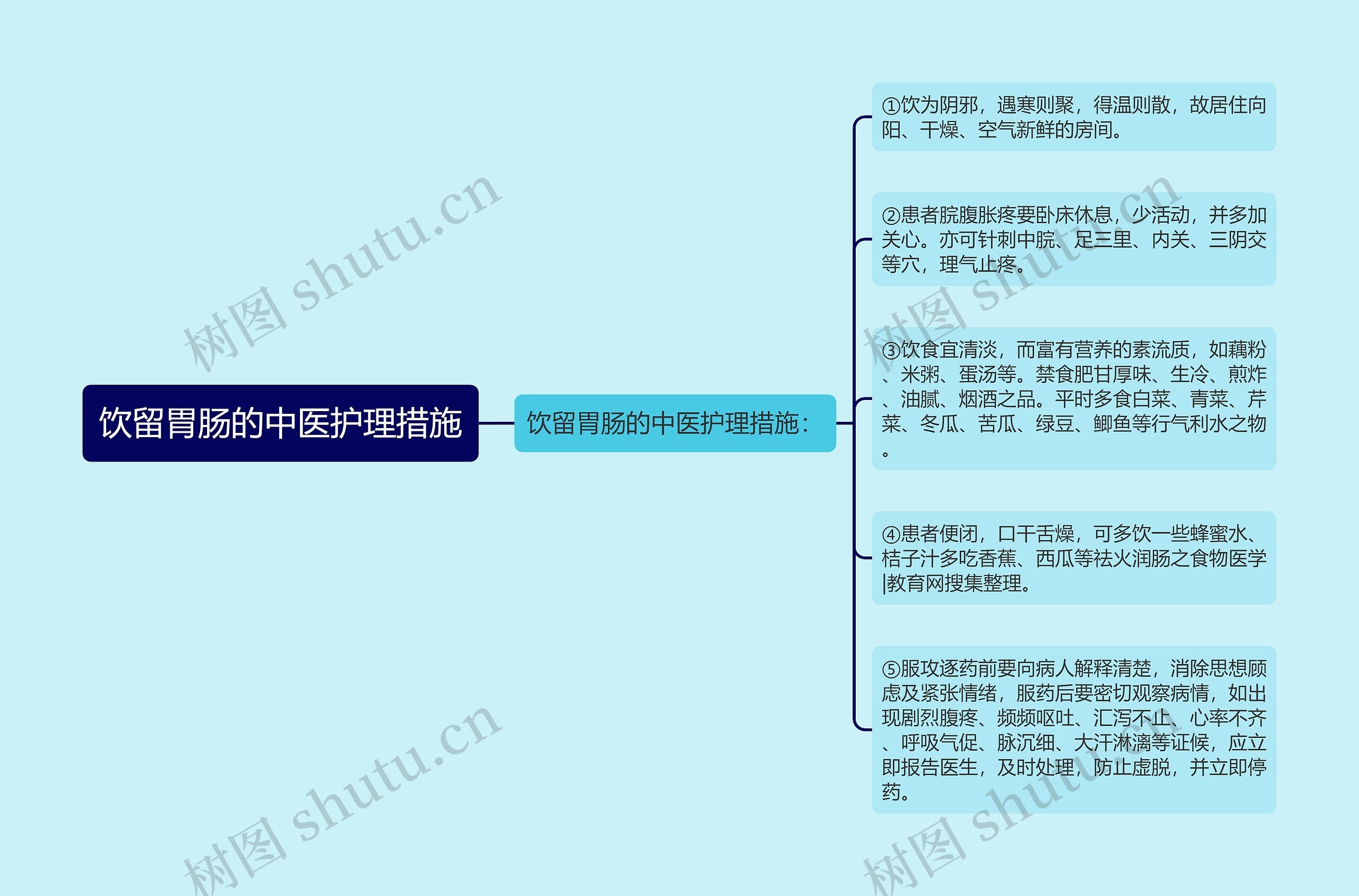 饮留胃肠的中医护理措施思维导图