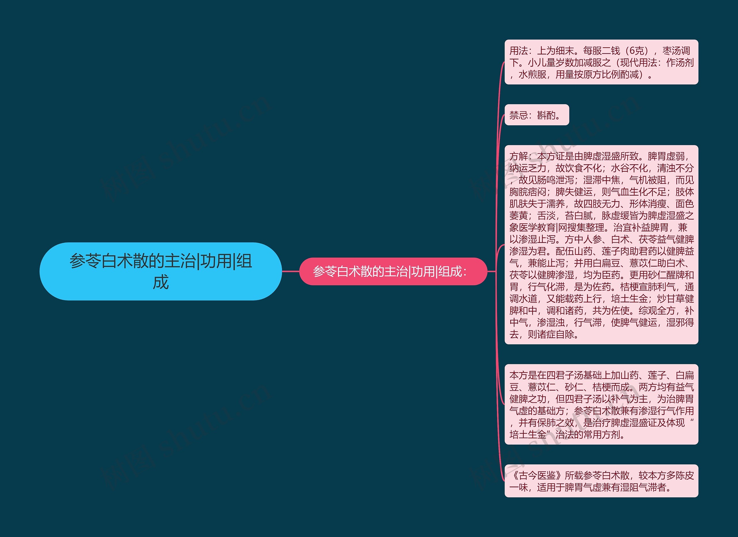 参苓白术散的主治|功用|组成思维导图