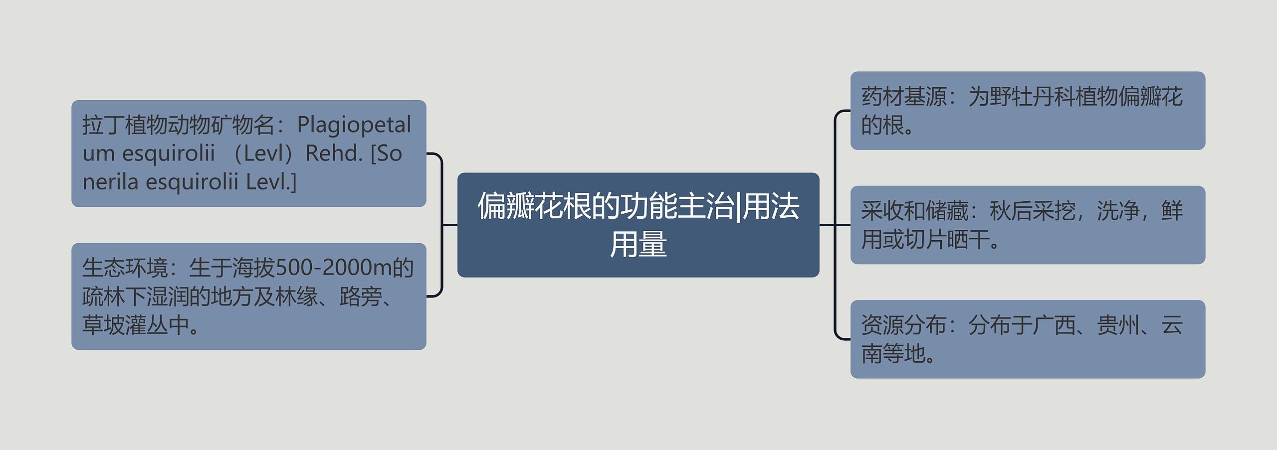 偏瓣花根的功能主治|用法用量思维导图