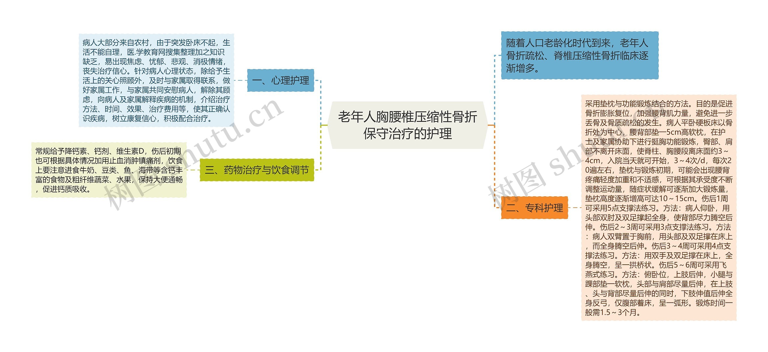 老年人胸腰椎压缩性骨折保守治疗的护理思维导图