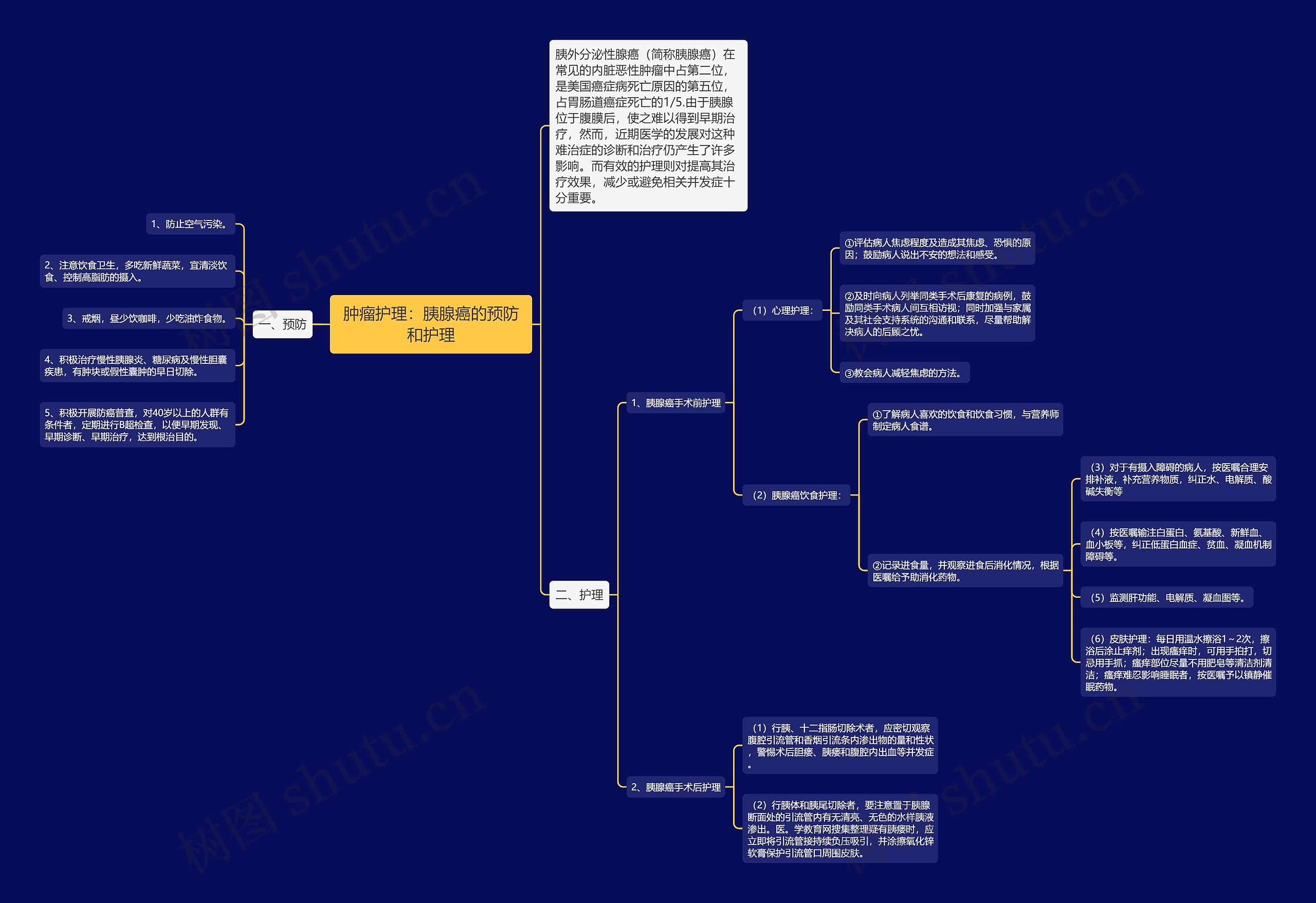 肿瘤护理：胰腺癌的预防和护理思维导图