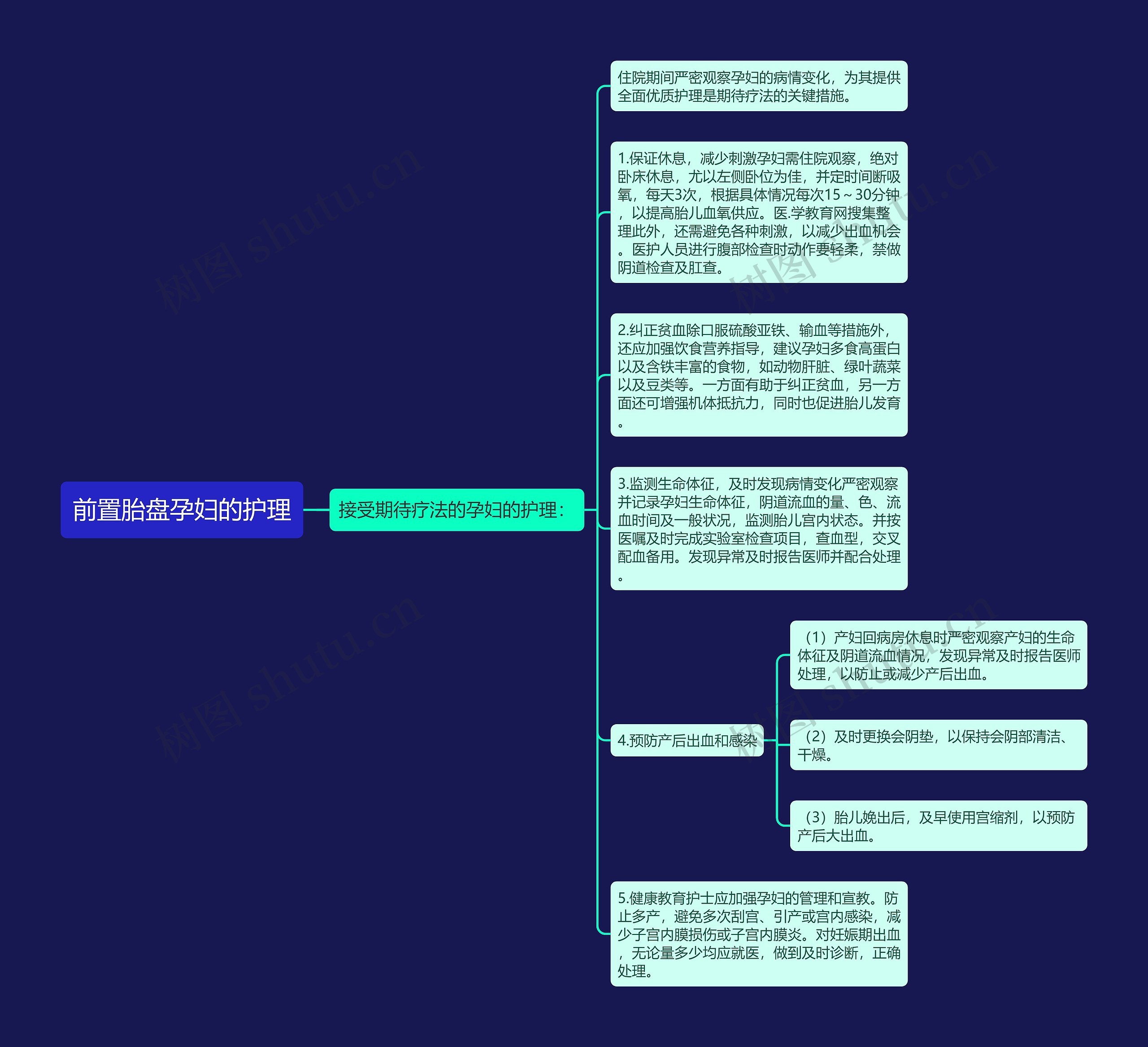 前置胎盘孕妇的护理思维导图