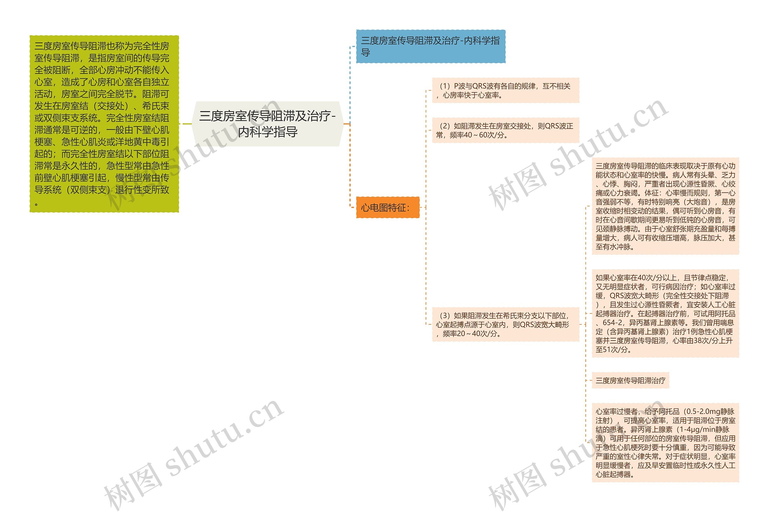 三度房室传导阻滞及治疗-内科学指导思维导图