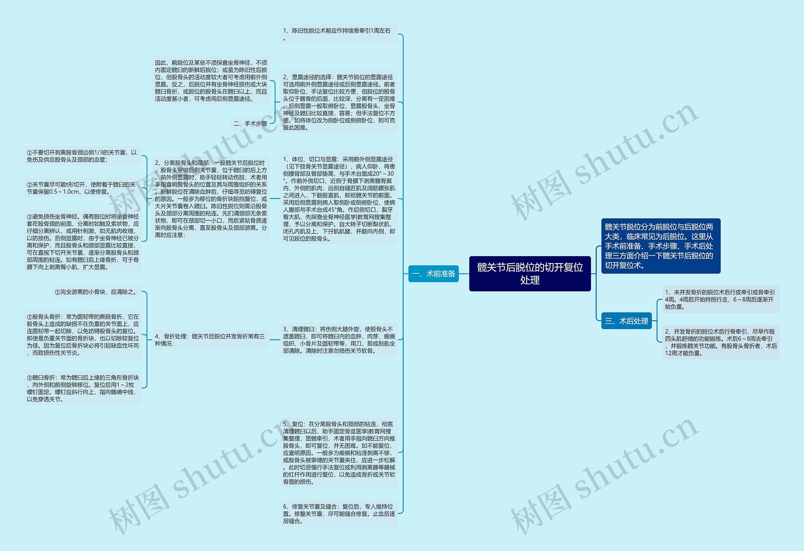 髋关节后脱位的切开复位处理思维导图