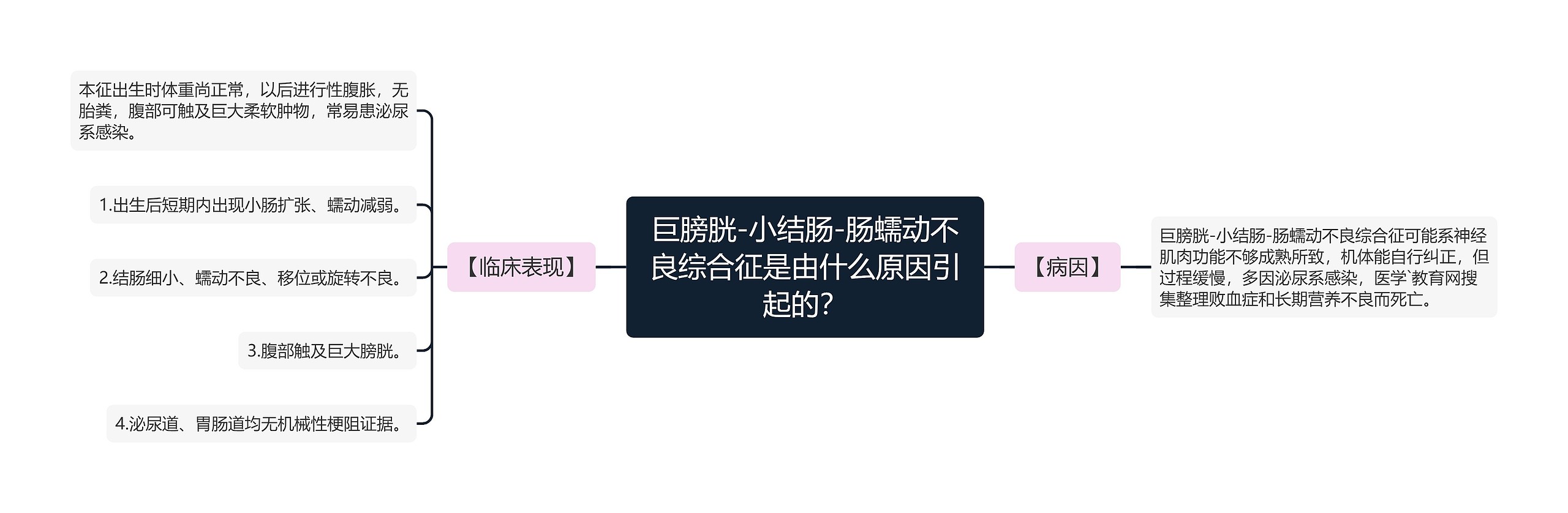 巨膀胱-小结肠-肠蠕动不良综合征是由什么原因引起的？思维导图