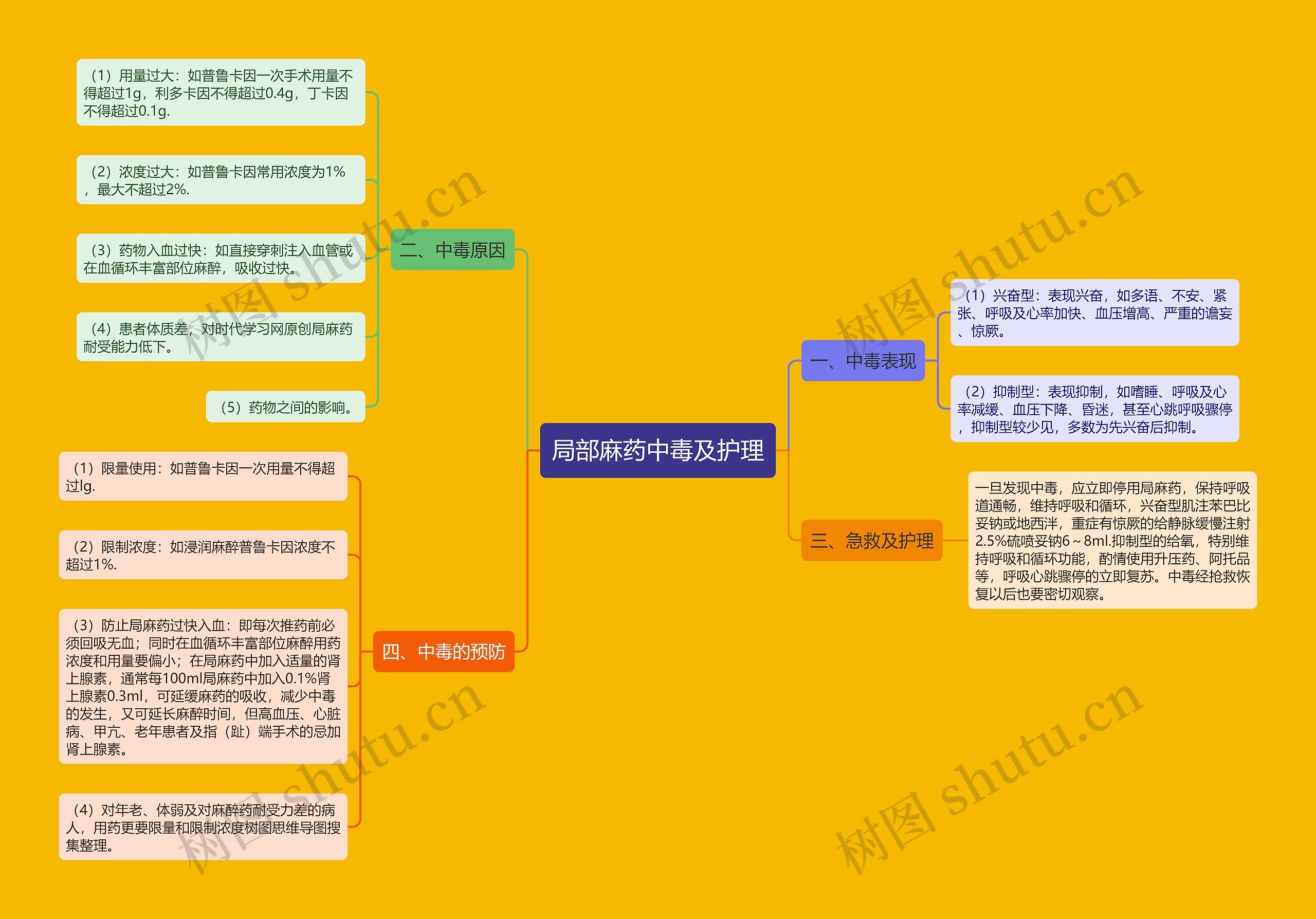 局部麻药中毒及护理思维导图