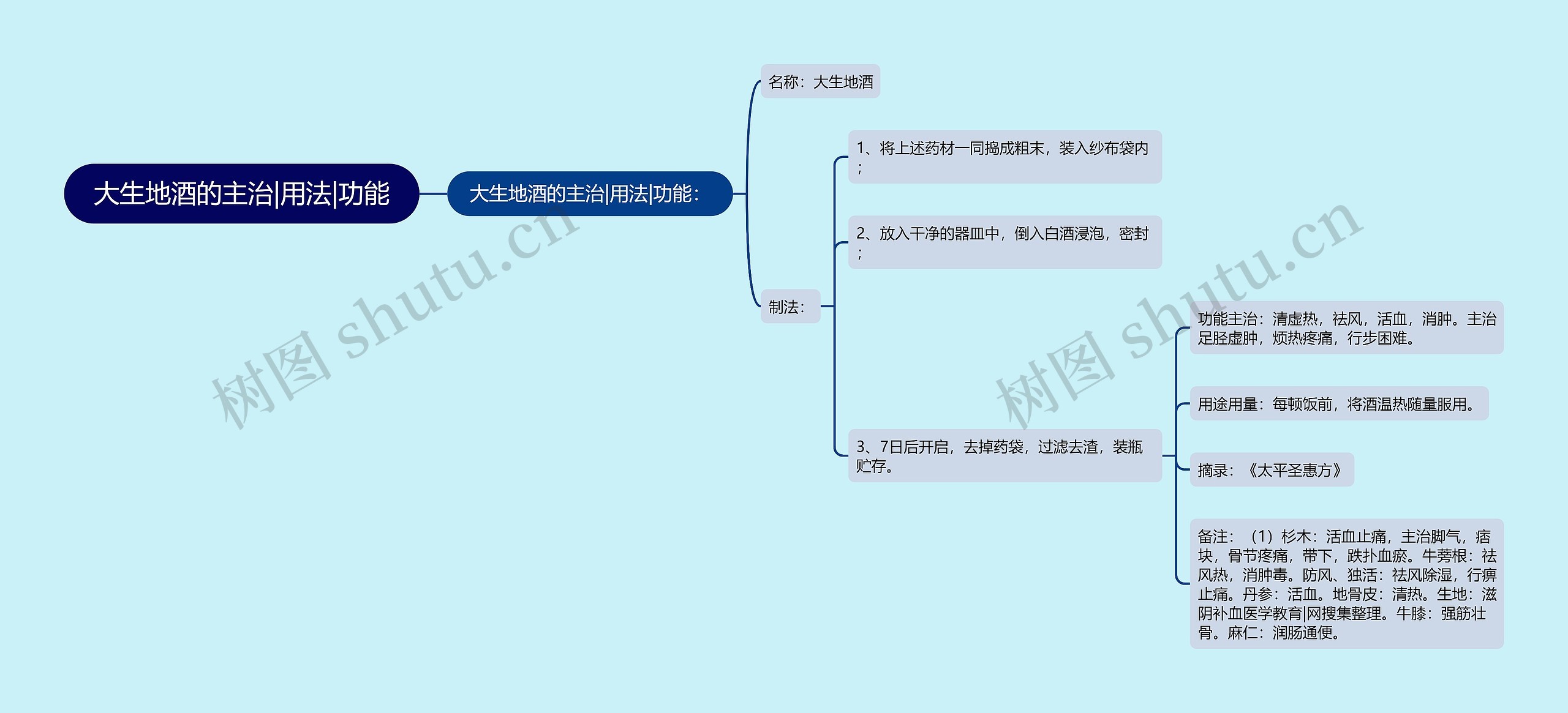 大生地酒的主治|用法|功能思维导图