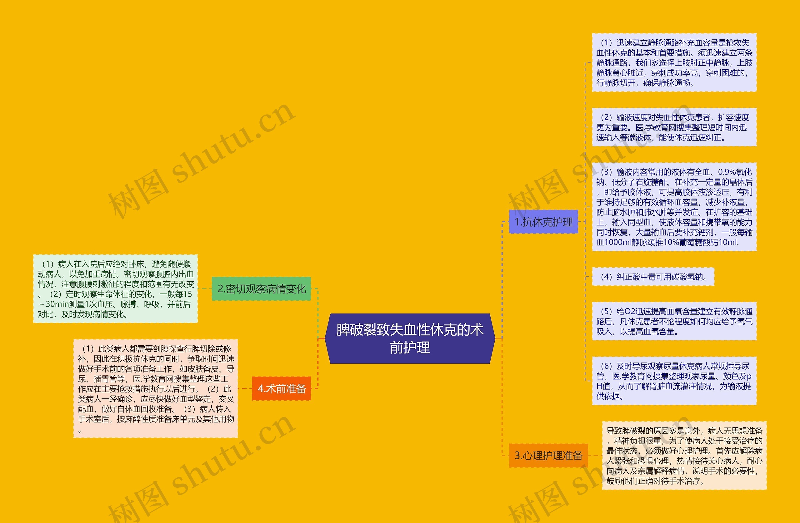 脾破裂致失血性休克的术前护理思维导图