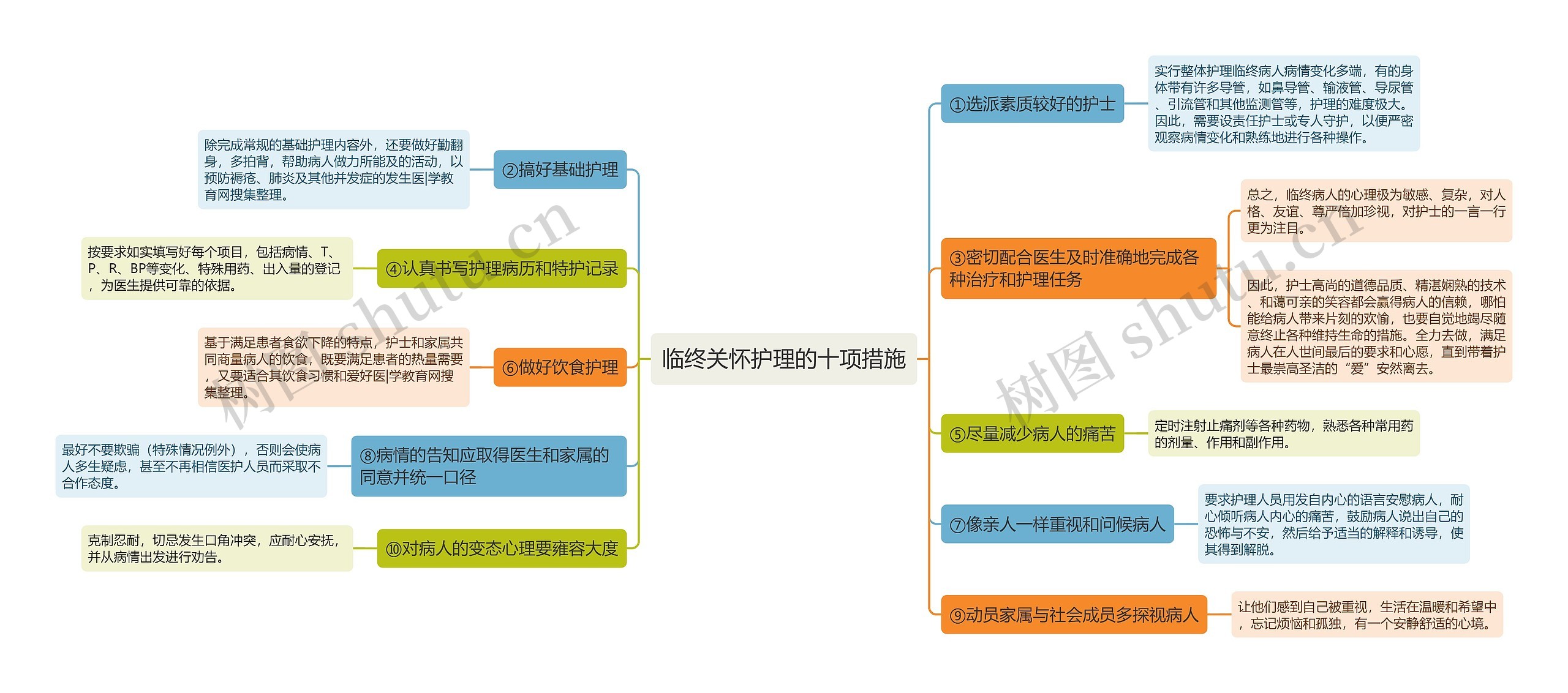 临终关怀护理的十项措施思维导图