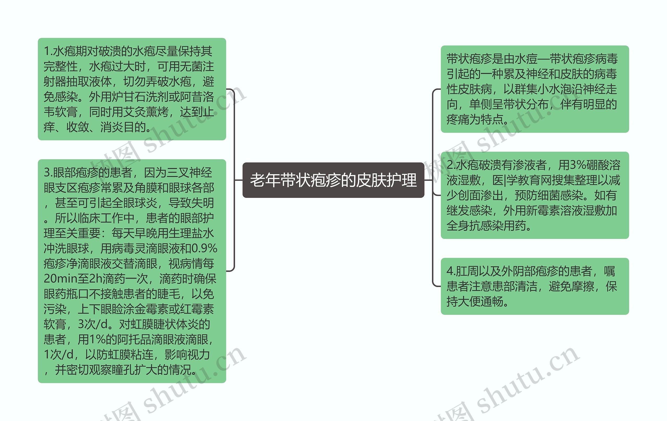 老年带状疱疹的皮肤护理思维导图