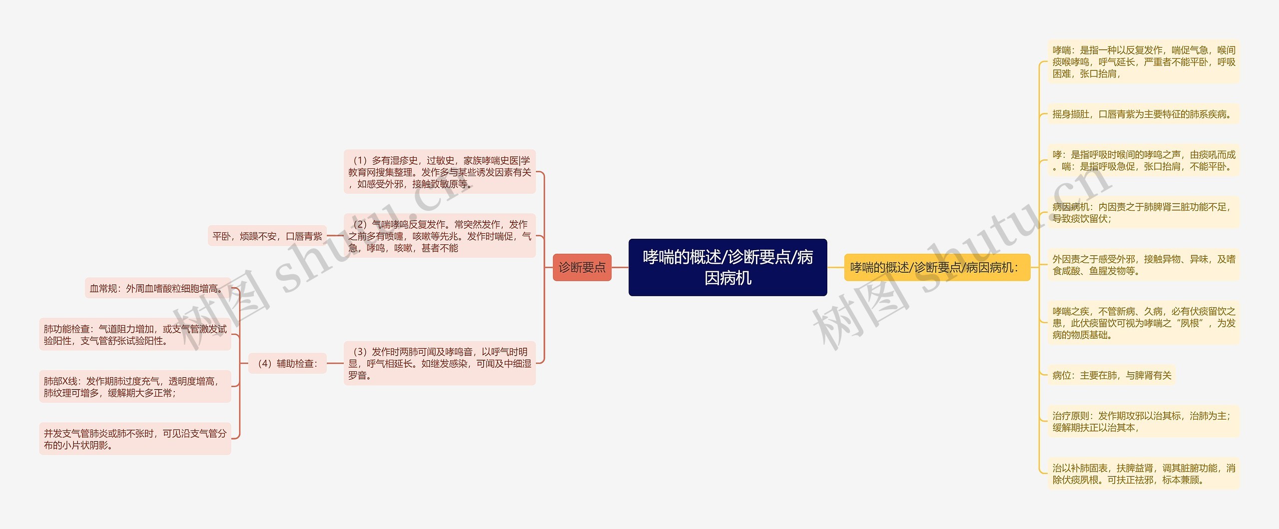 哮喘的概述/诊断要点/病因病机思维导图