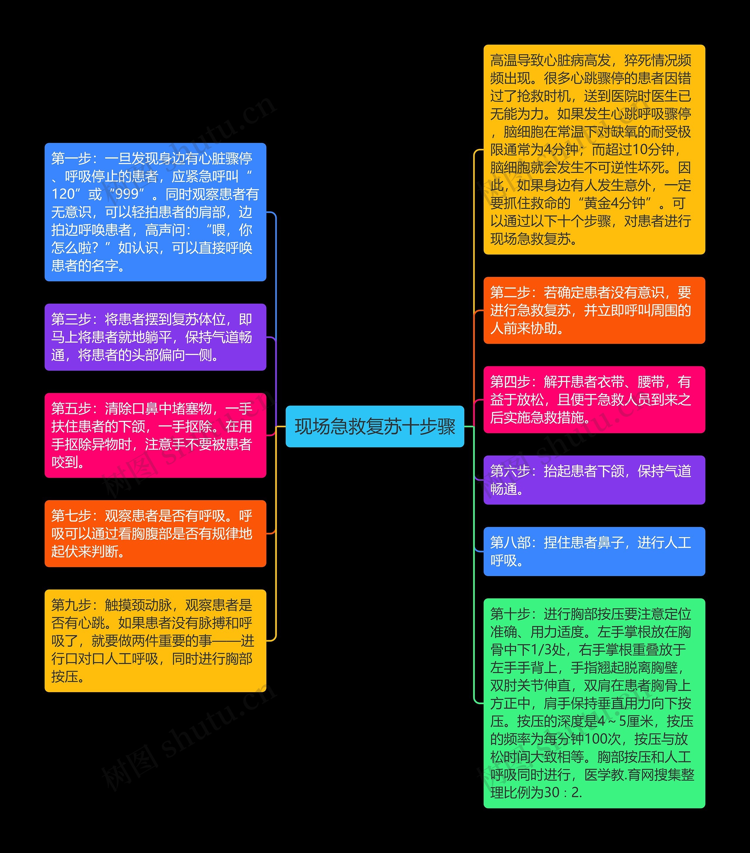 现场急救复苏十步骤思维导图