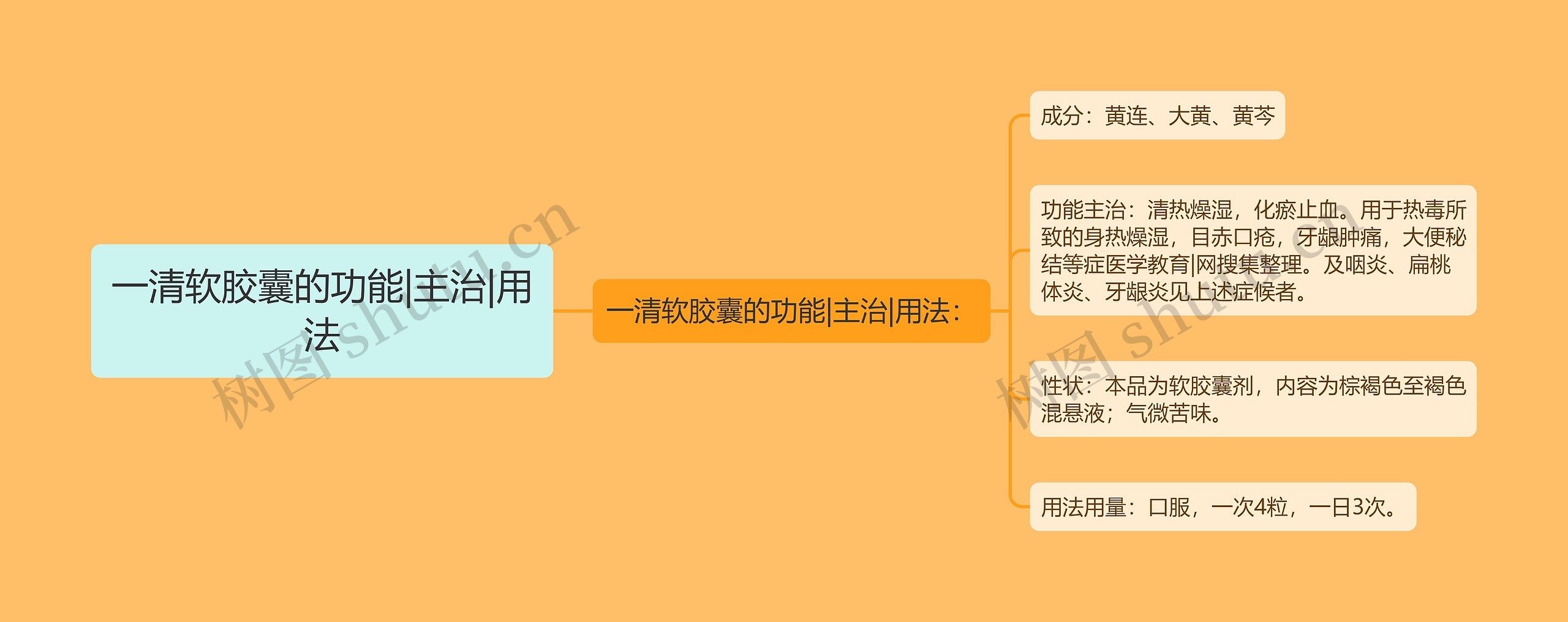 一清软胶囊的功能|主治|用法思维导图