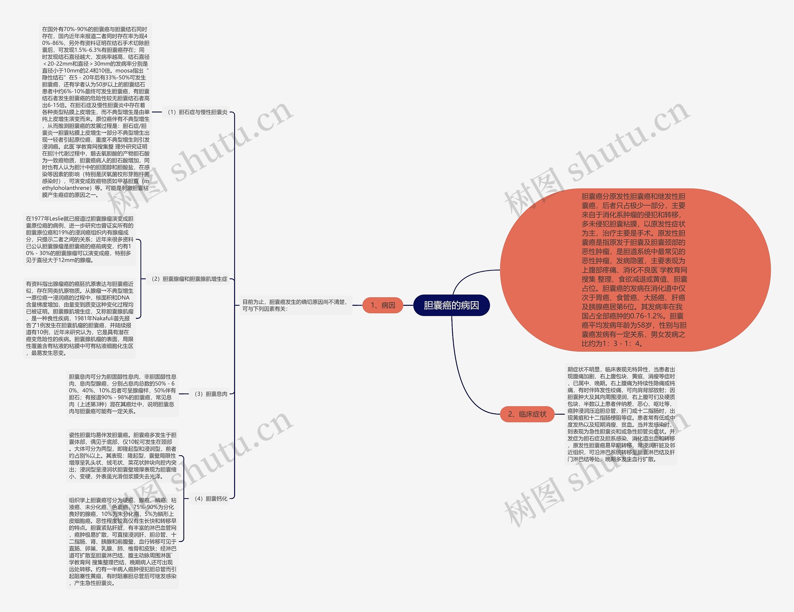 胆囊癌的病因思维导图