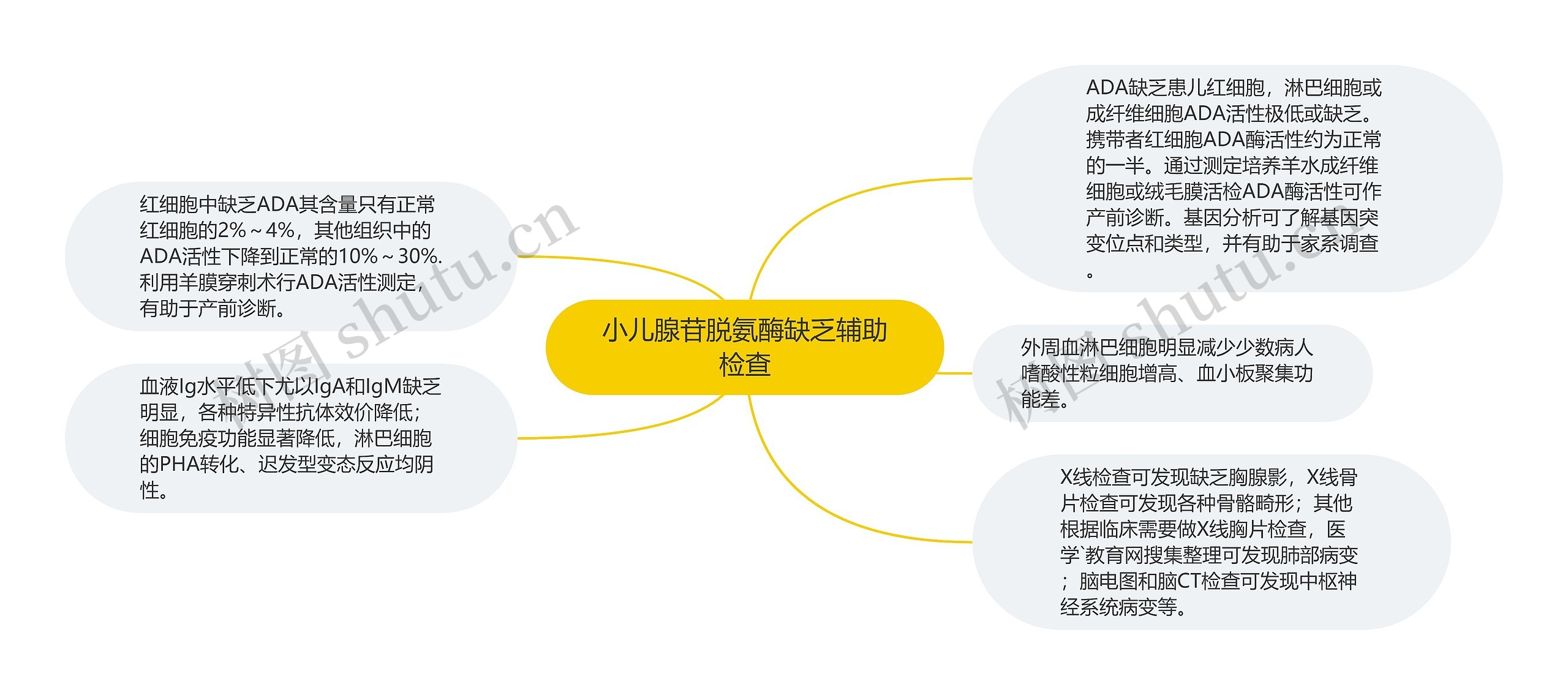 小儿腺苷脱氨酶缺乏辅助检查思维导图