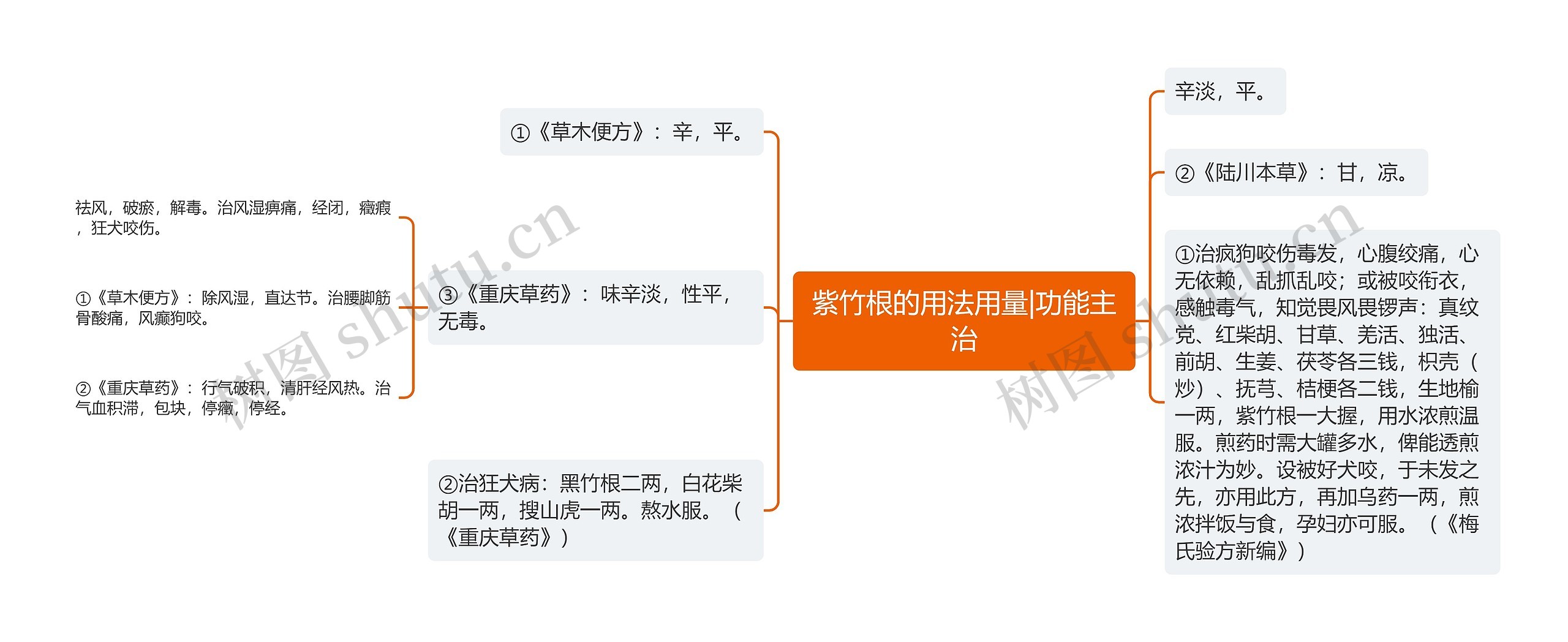 紫竹根的用法用量|功能主治思维导图