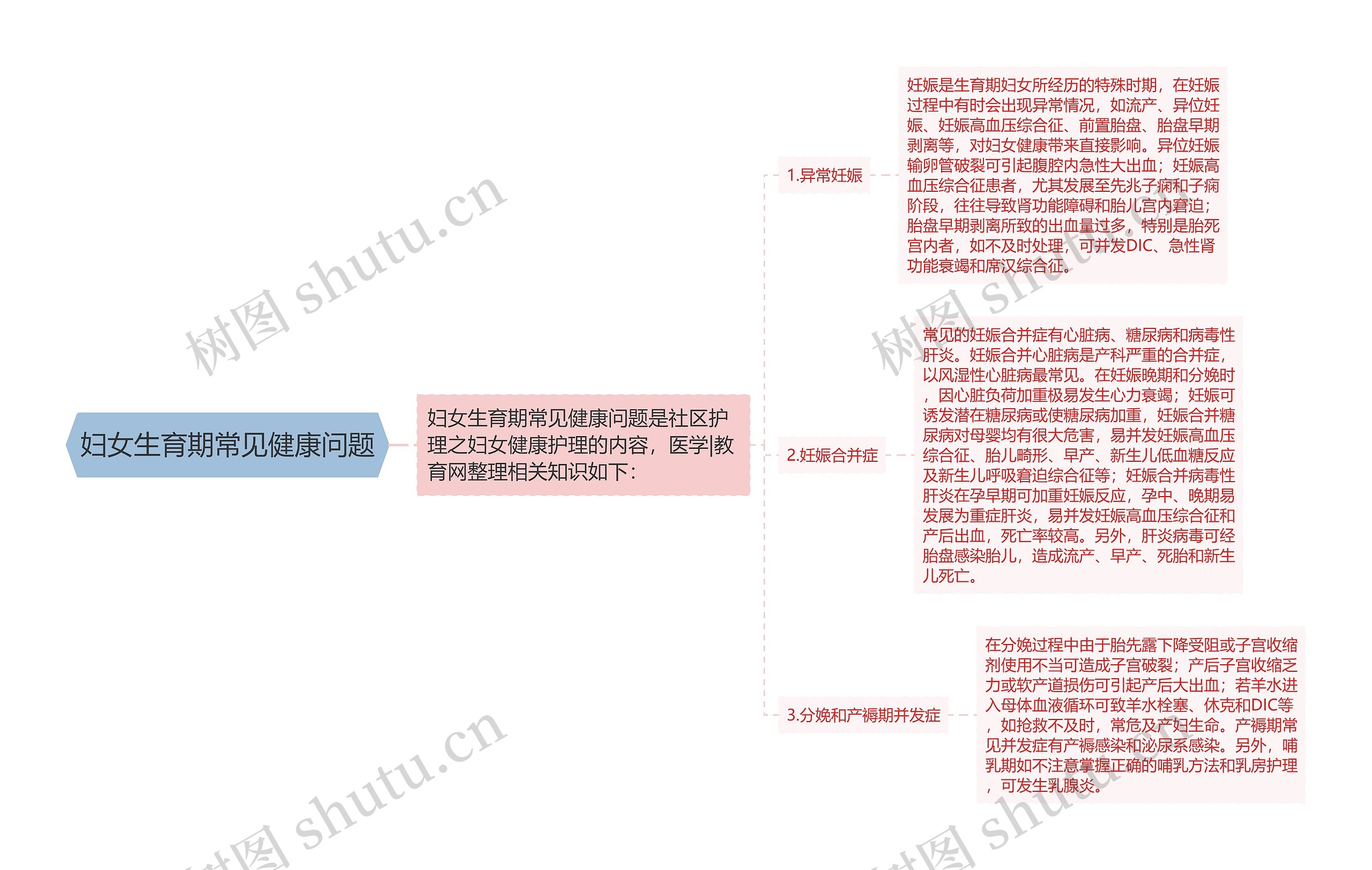 妇女生育期常见健康问题思维导图