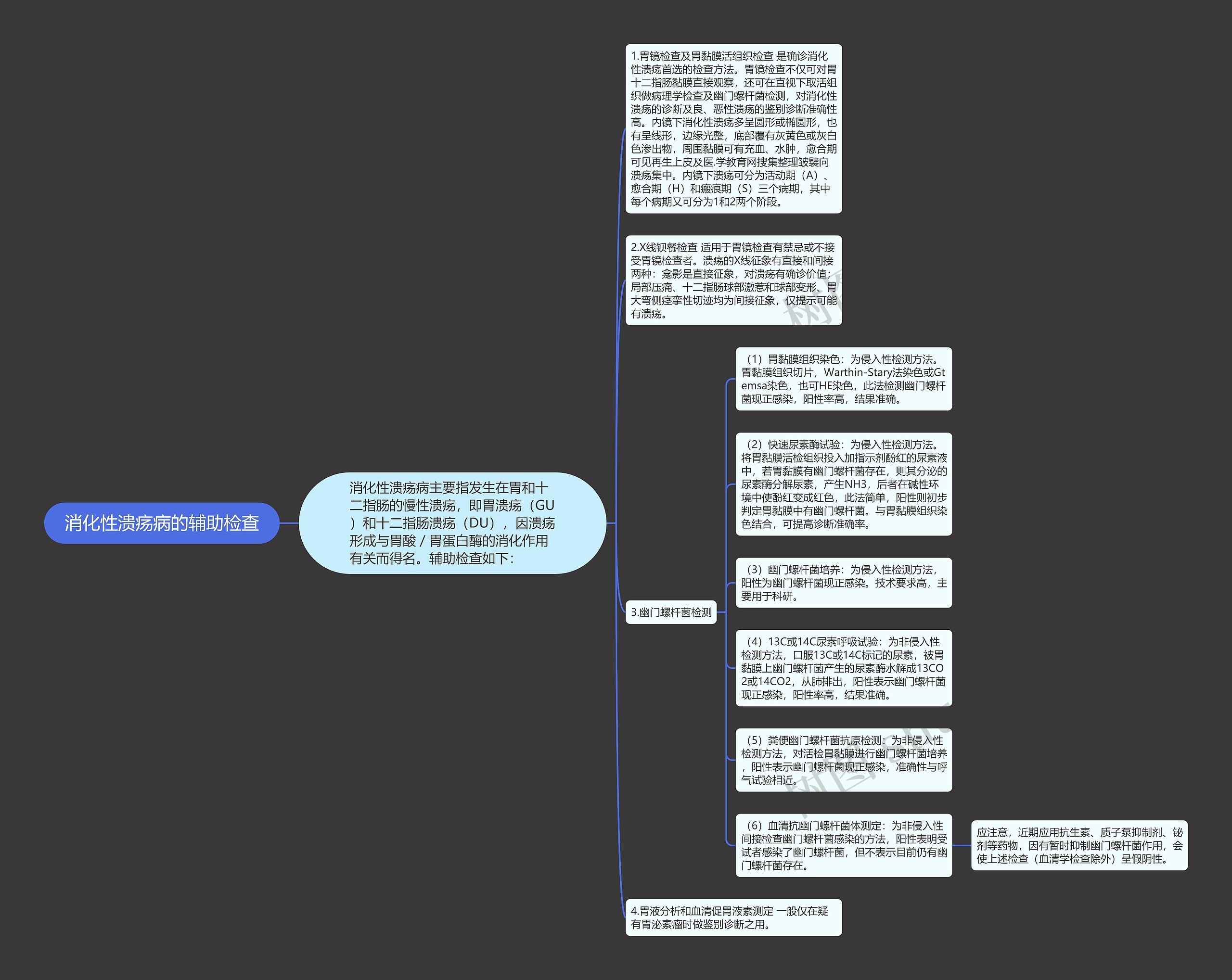 消化性溃疡病的辅助检查思维导图