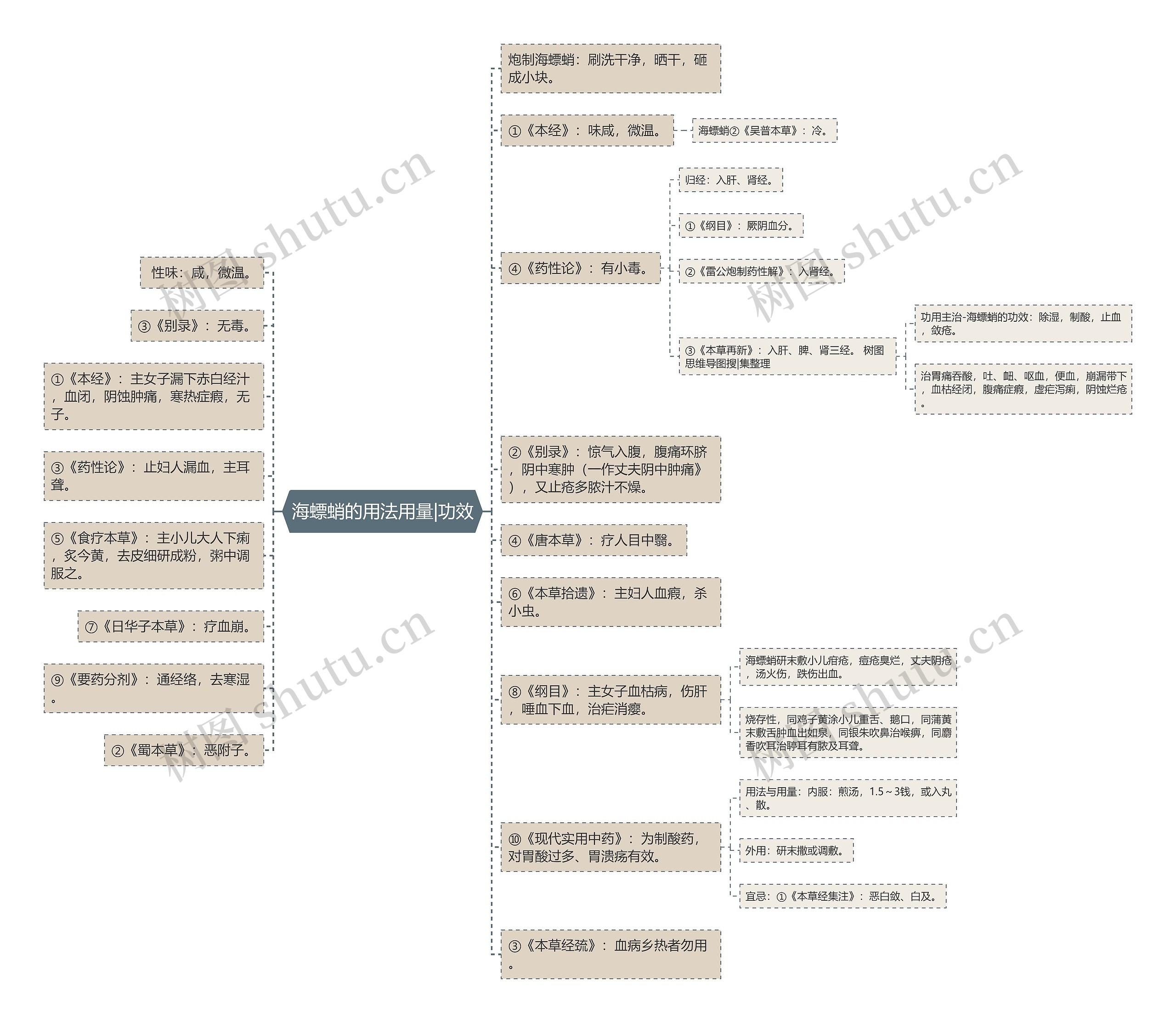 海螵蛸的用法用量|功效思维导图
