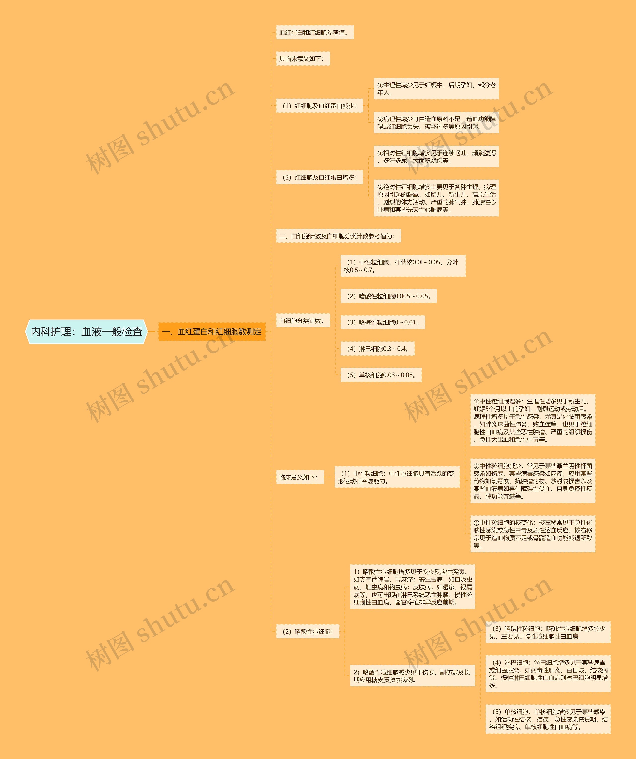 内科护理：血液一般检查思维导图