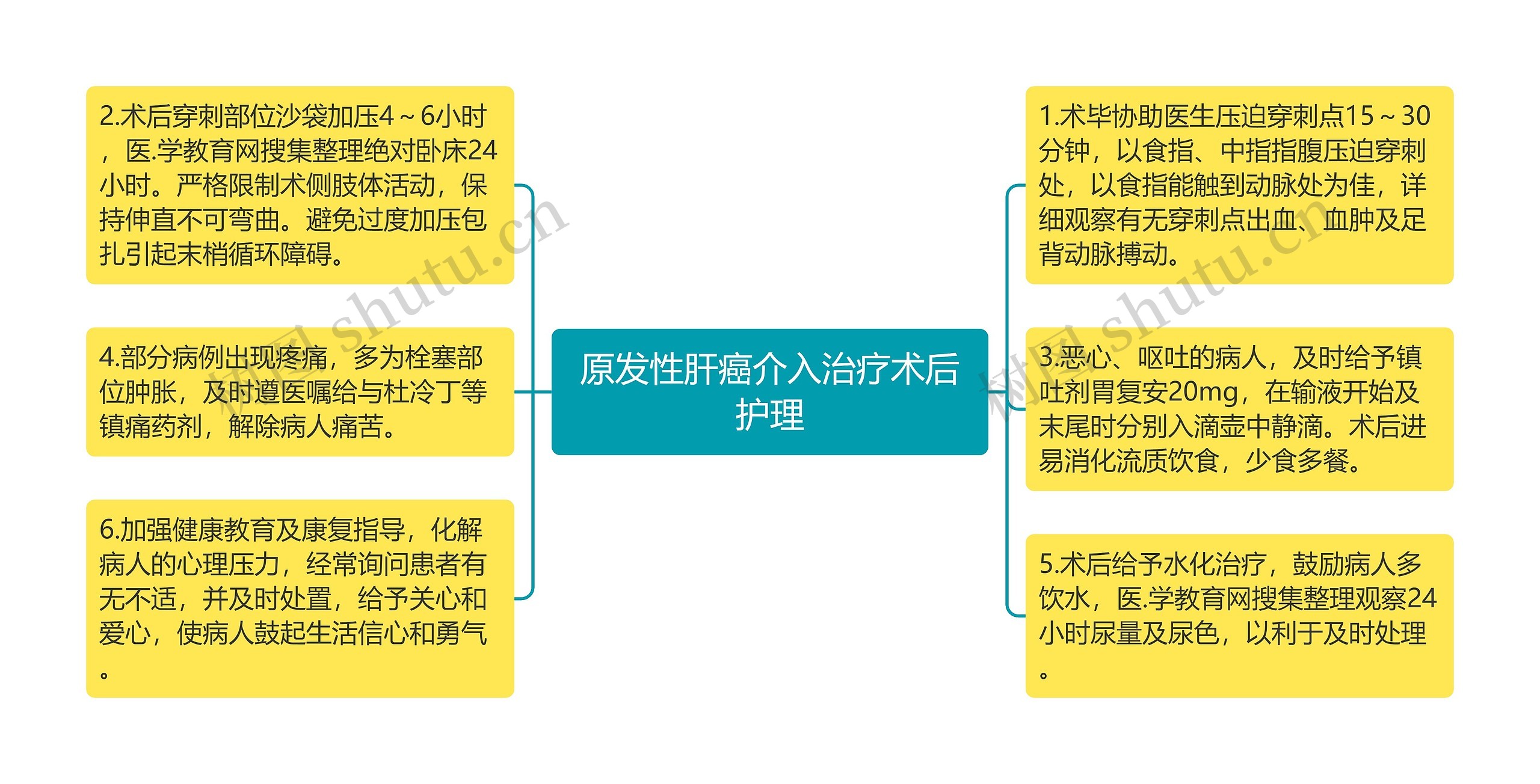 原发性肝癌介入治疗术后护理思维导图