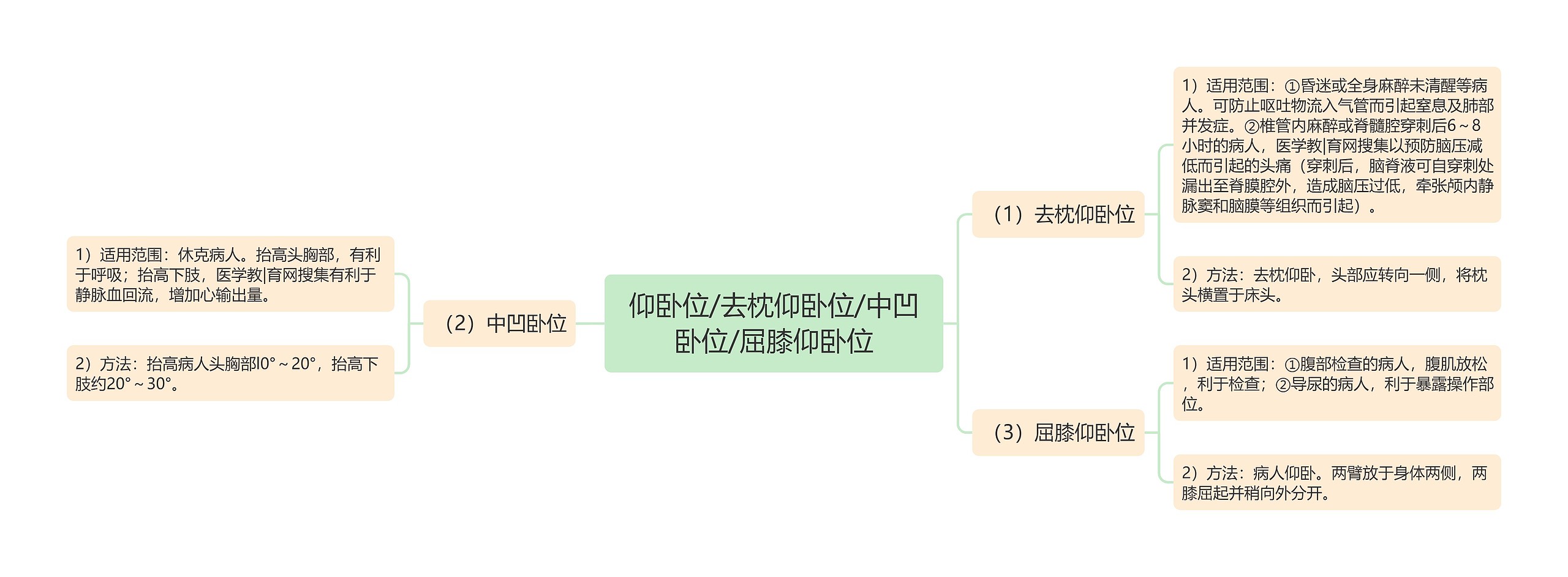 仰卧位/去枕仰卧位/中凹卧位/屈膝仰卧位 仰卧位/去枕仰卧位/中凹卧位/屈膝仰卧位