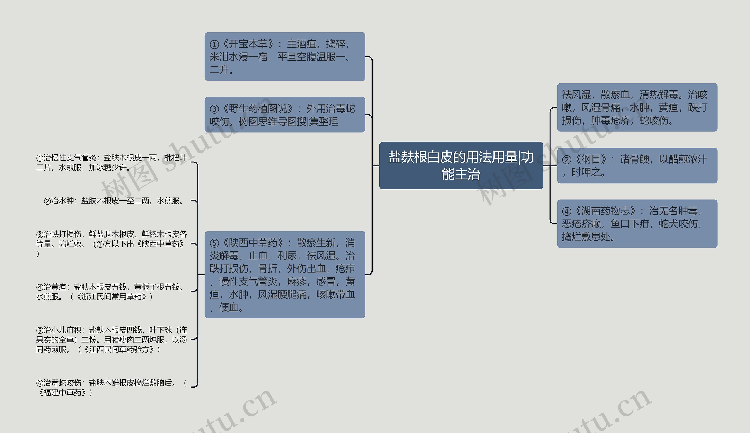盐麸根白皮的用法用量|功能主治思维导图