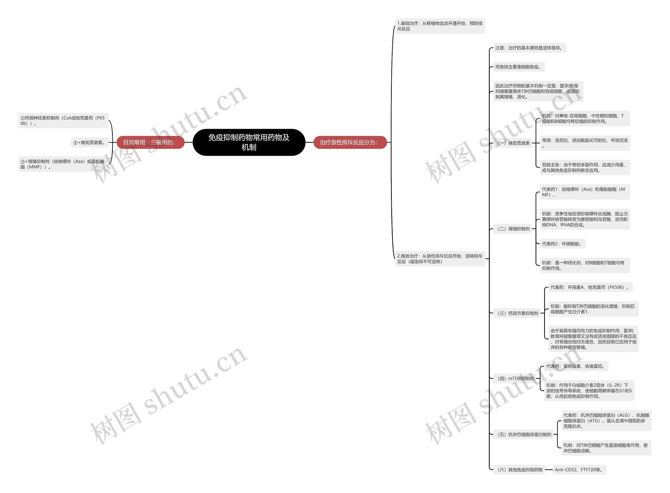 免疫抑制药物常用药物及机制思维导图
