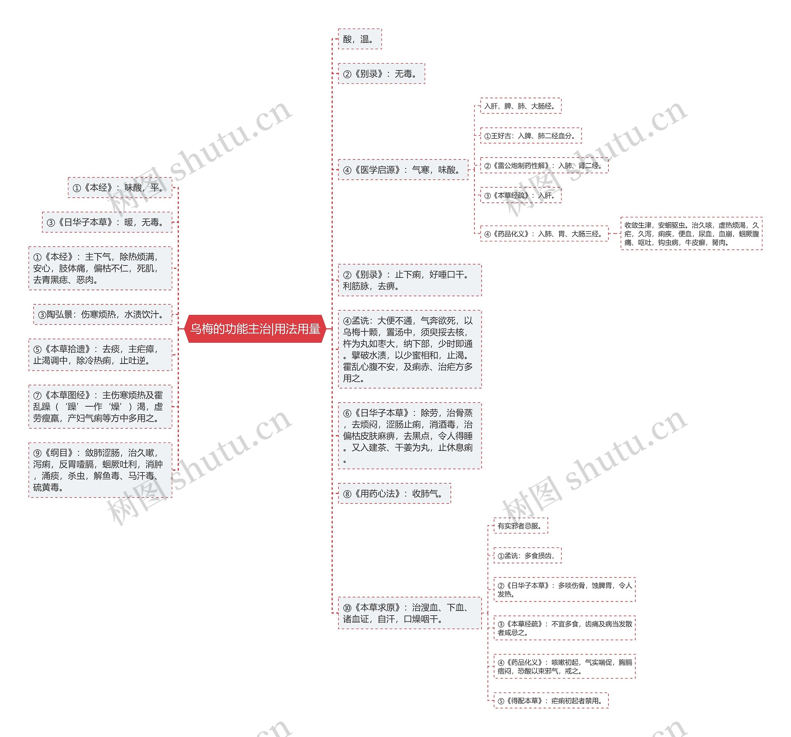乌梅的功能主治|用法用量思维导图