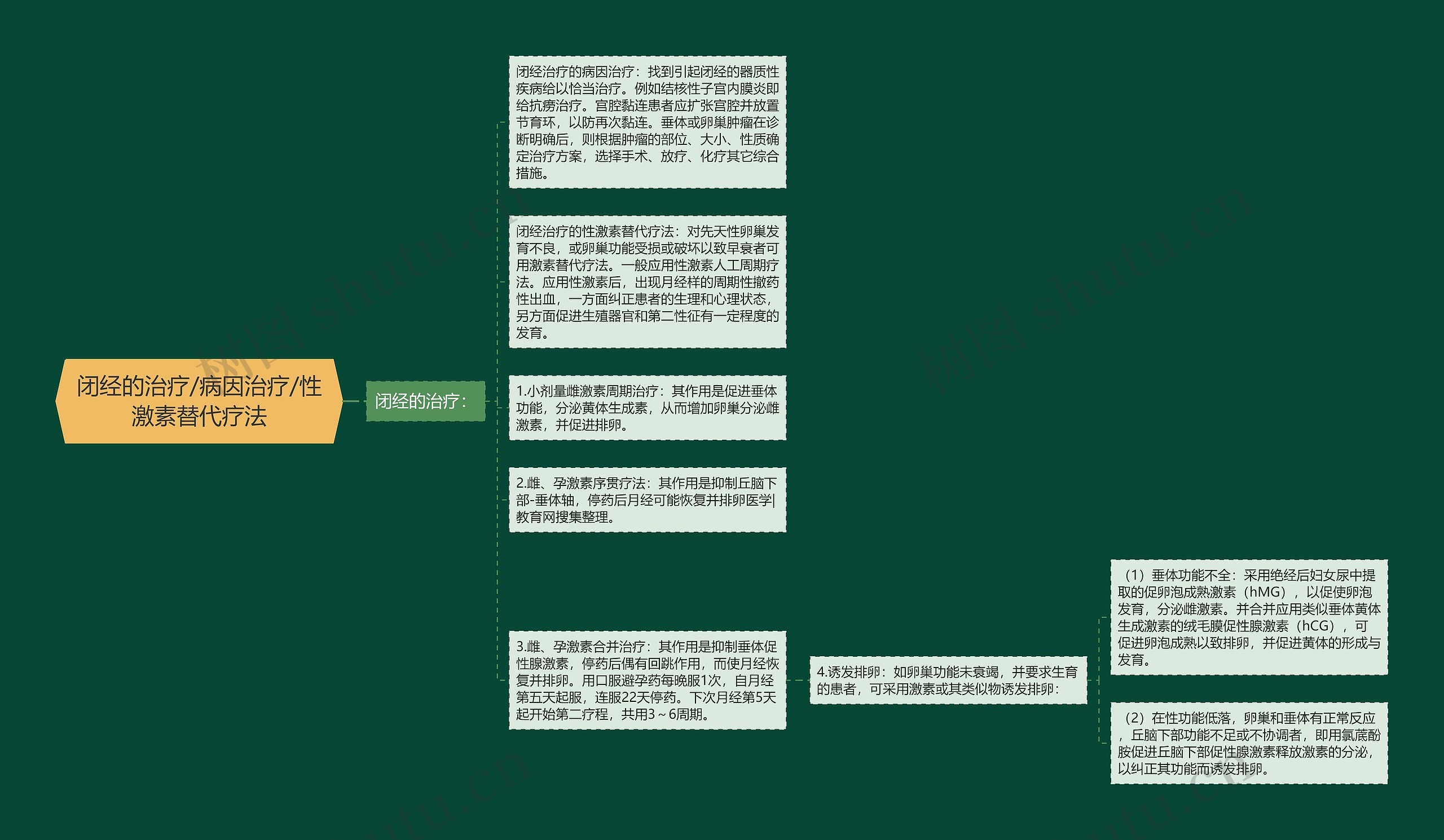 闭经的治疗/病因治疗/性激素替代疗法思维导图