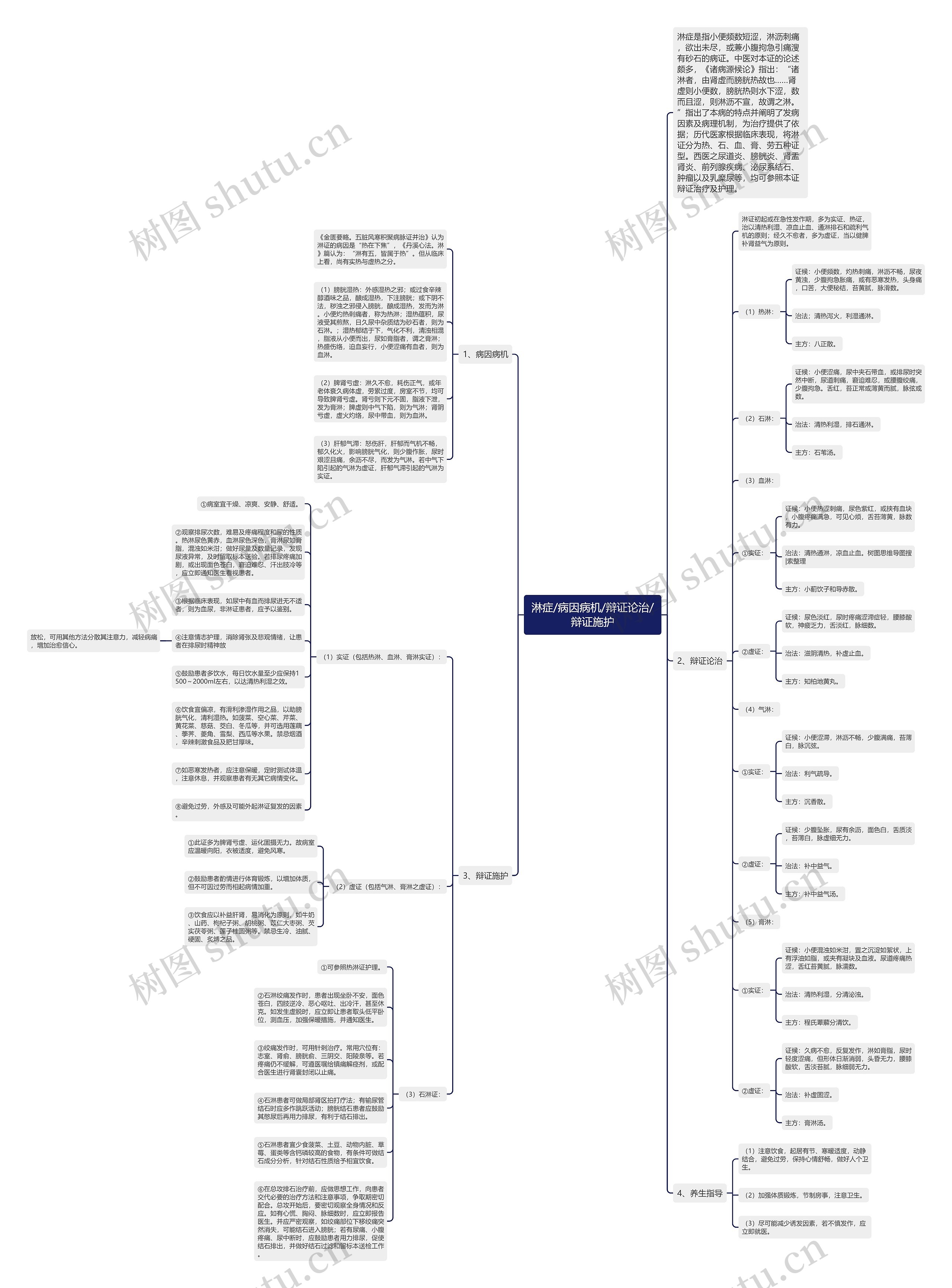 淋症/病因病机/辩证论治/辩证施护思维导图