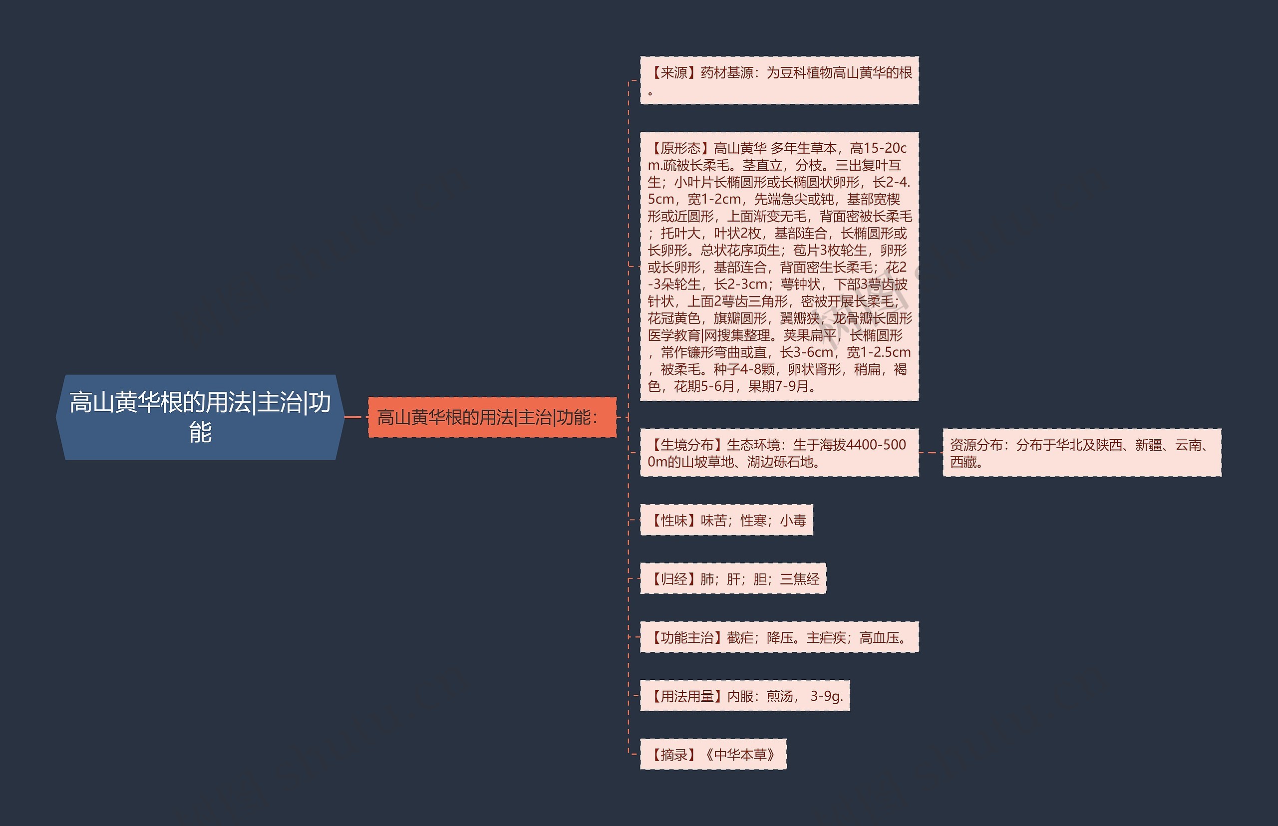 高山黄华根的用法|主治|功能思维导图