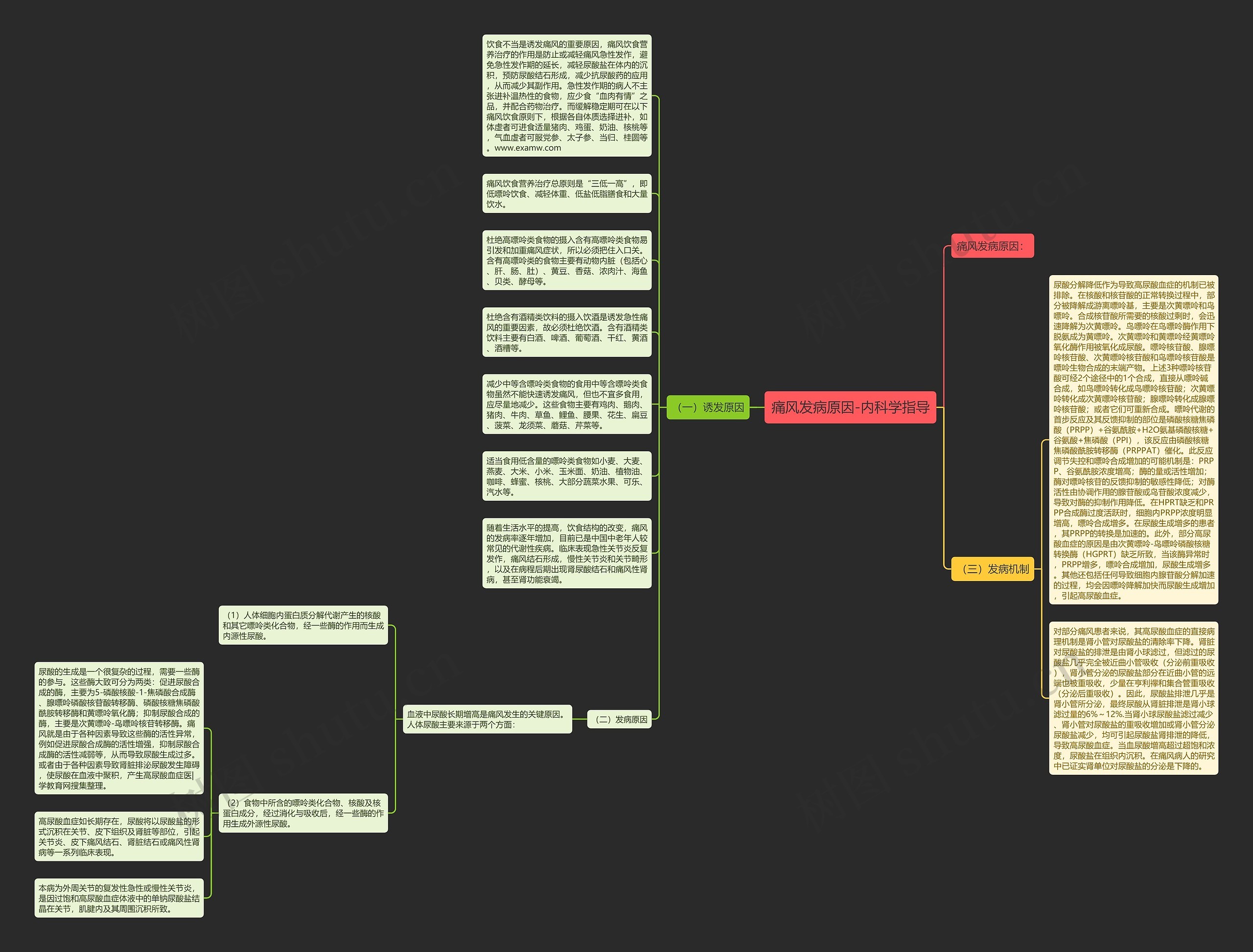 痛风发病原因-内科学指导思维导图